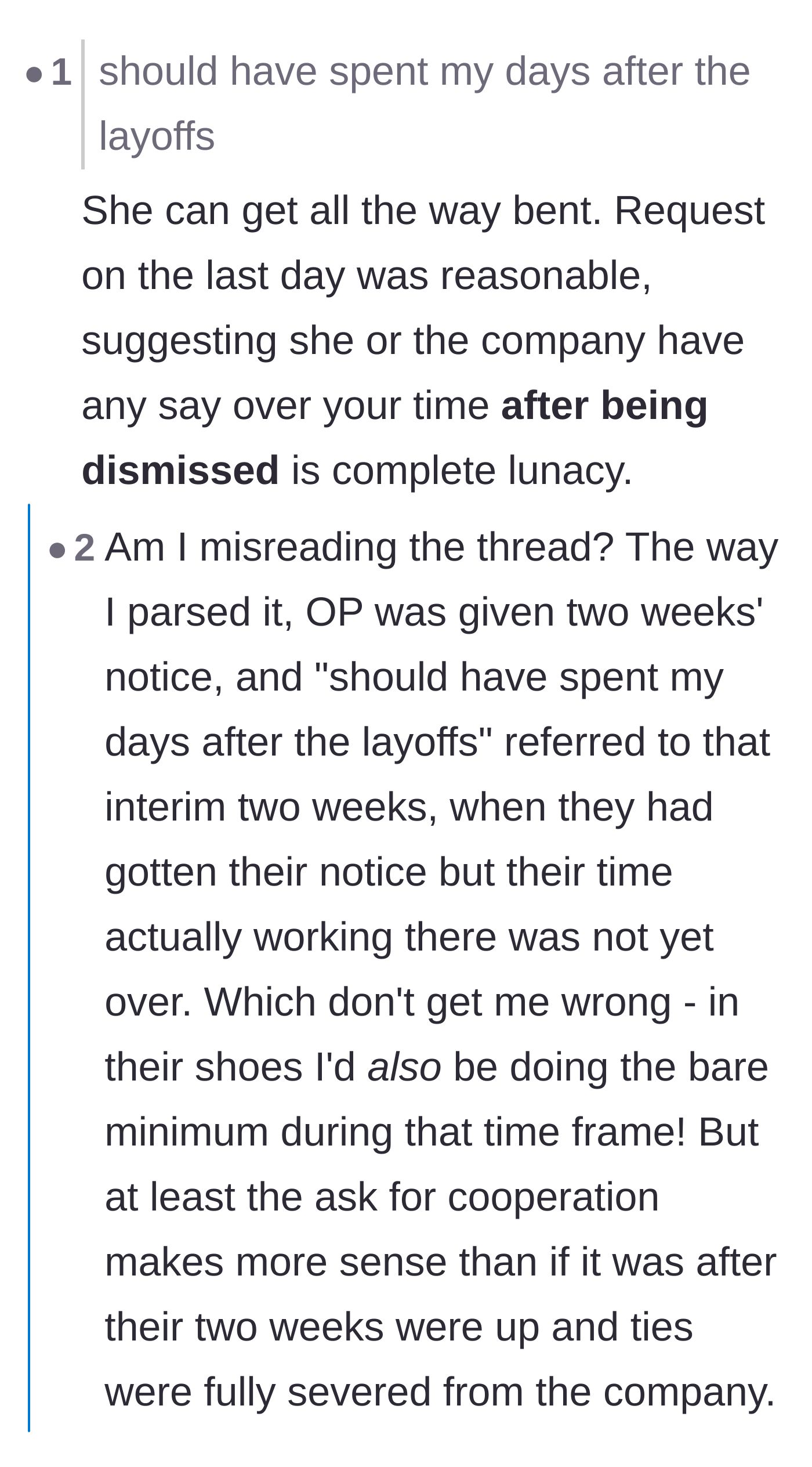 Comment thread 5 - The original poster clarifies the 60-day non-working period and defends their right to say no.