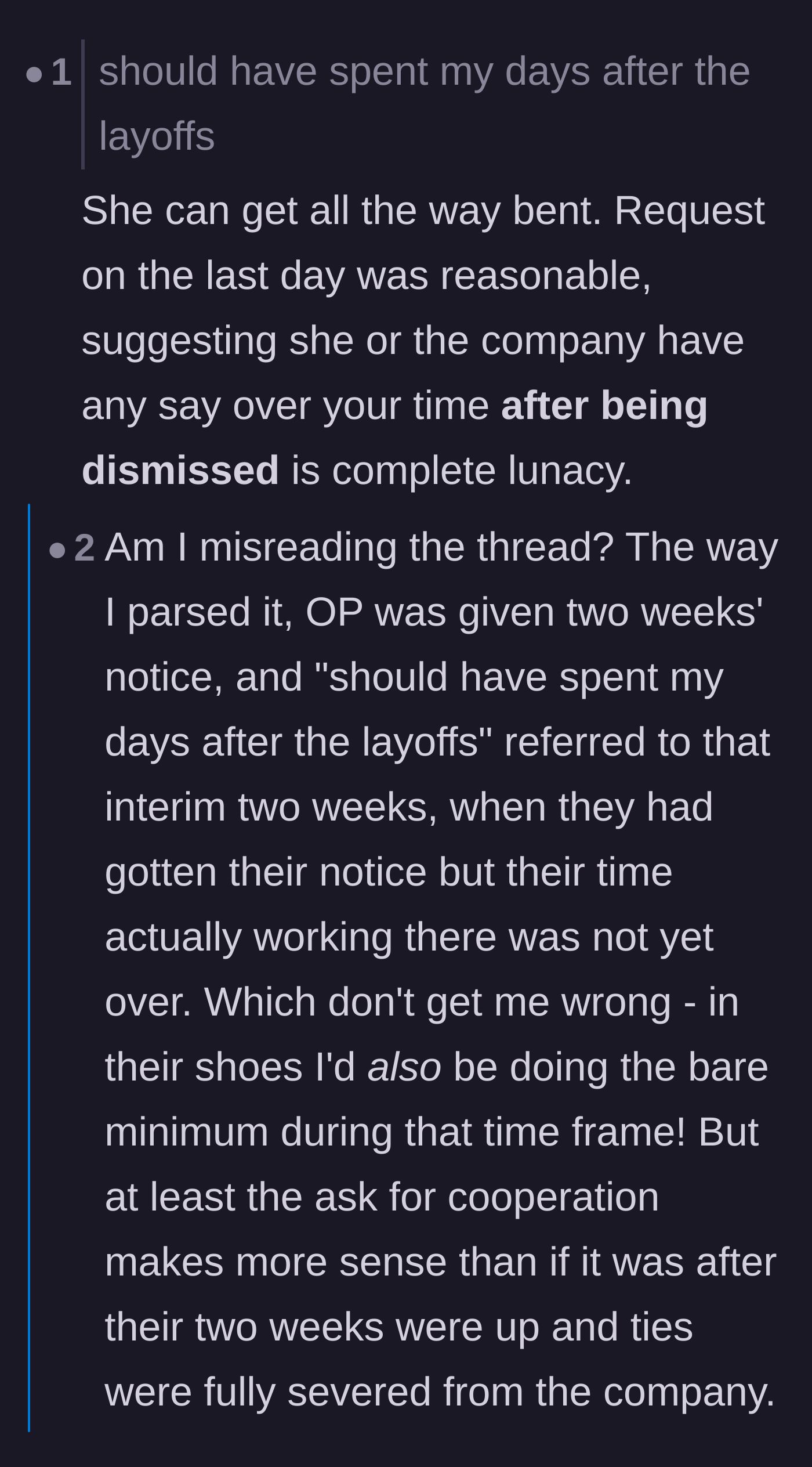 Comment thread 5 - The original poster clarifies the 60-day non-working period and defends their right to say no.