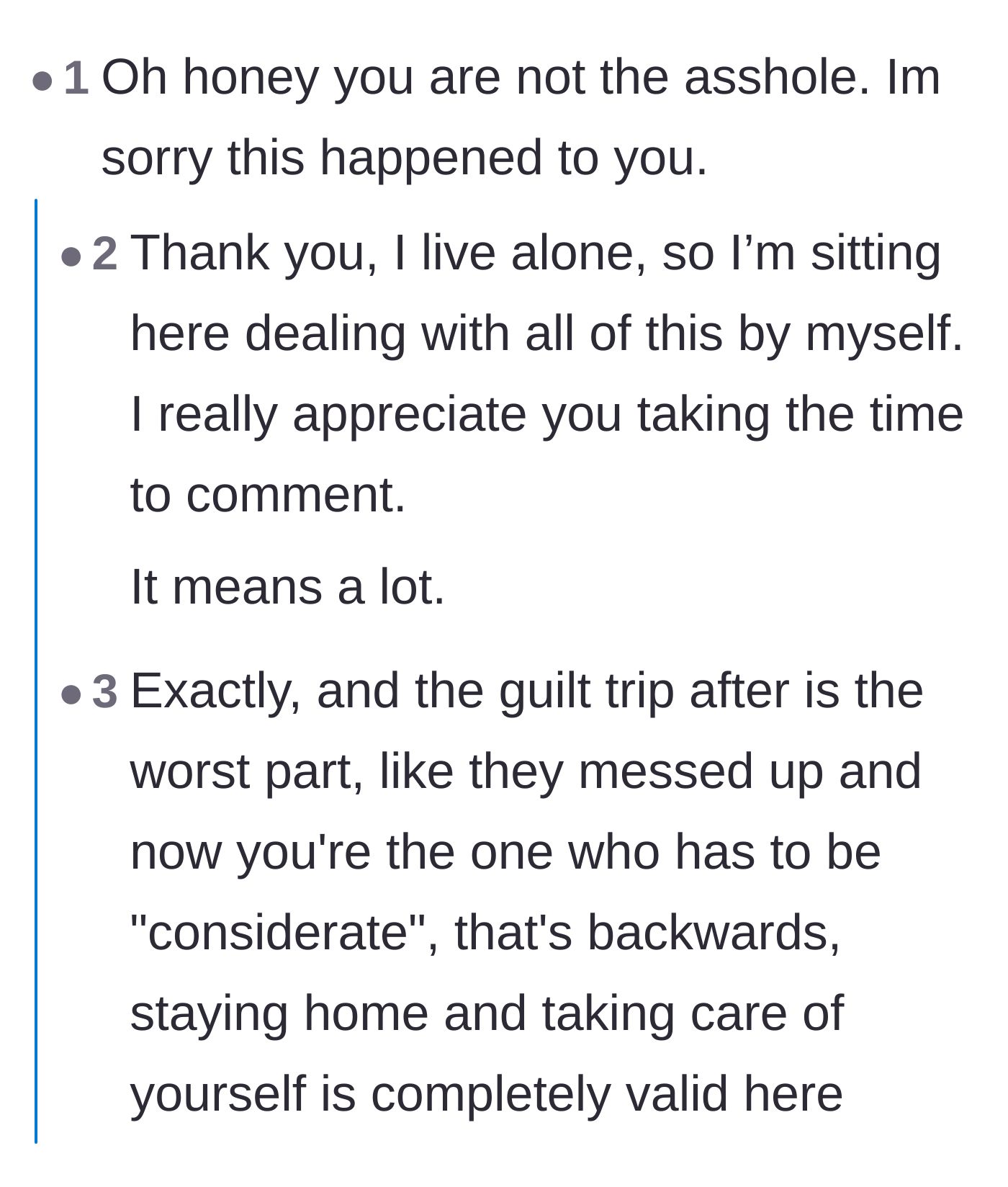 Comment thread 2 - Readers sharing their own heartbreaking stories of being forgotten by toxic relatives