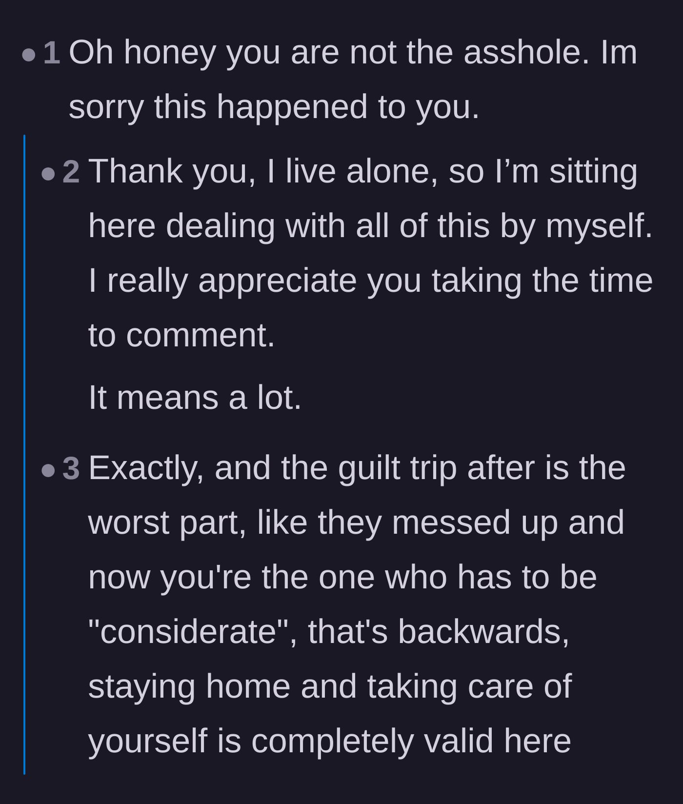 Comment thread 2 - Readers sharing their own heartbreaking stories of being forgotten by toxic relatives