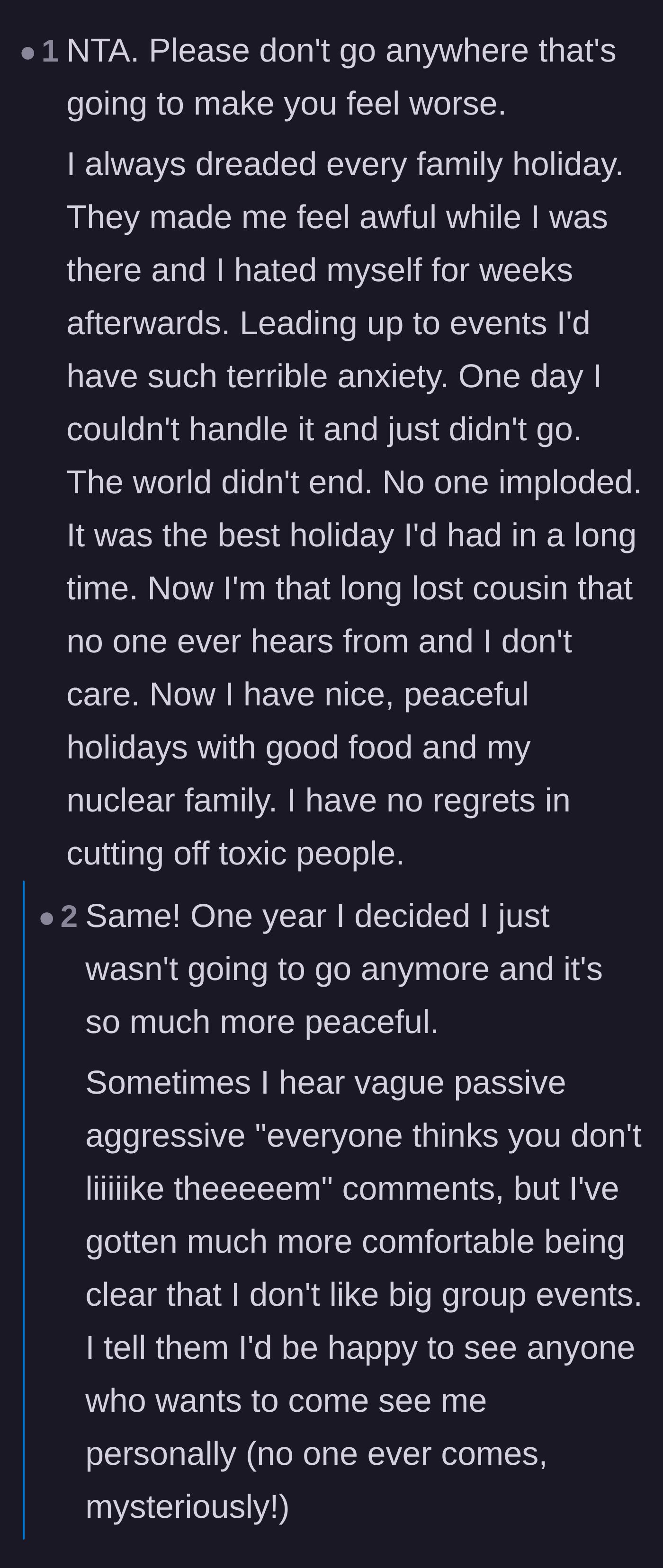 Comment thread 4 - Stories of finding peace by choosing to become the distant, long-lost relative