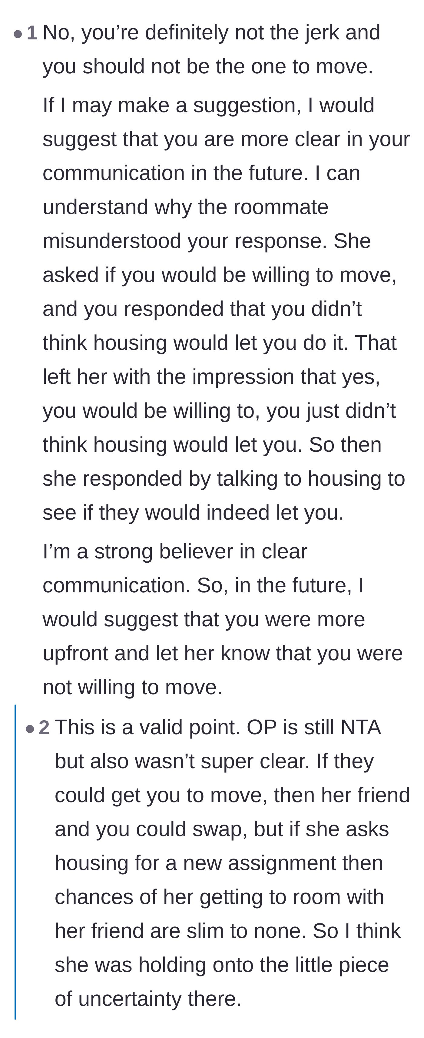 Comment thread 3 - Advice for the author on setting firmer boundaries and not sugarcoating her answers.