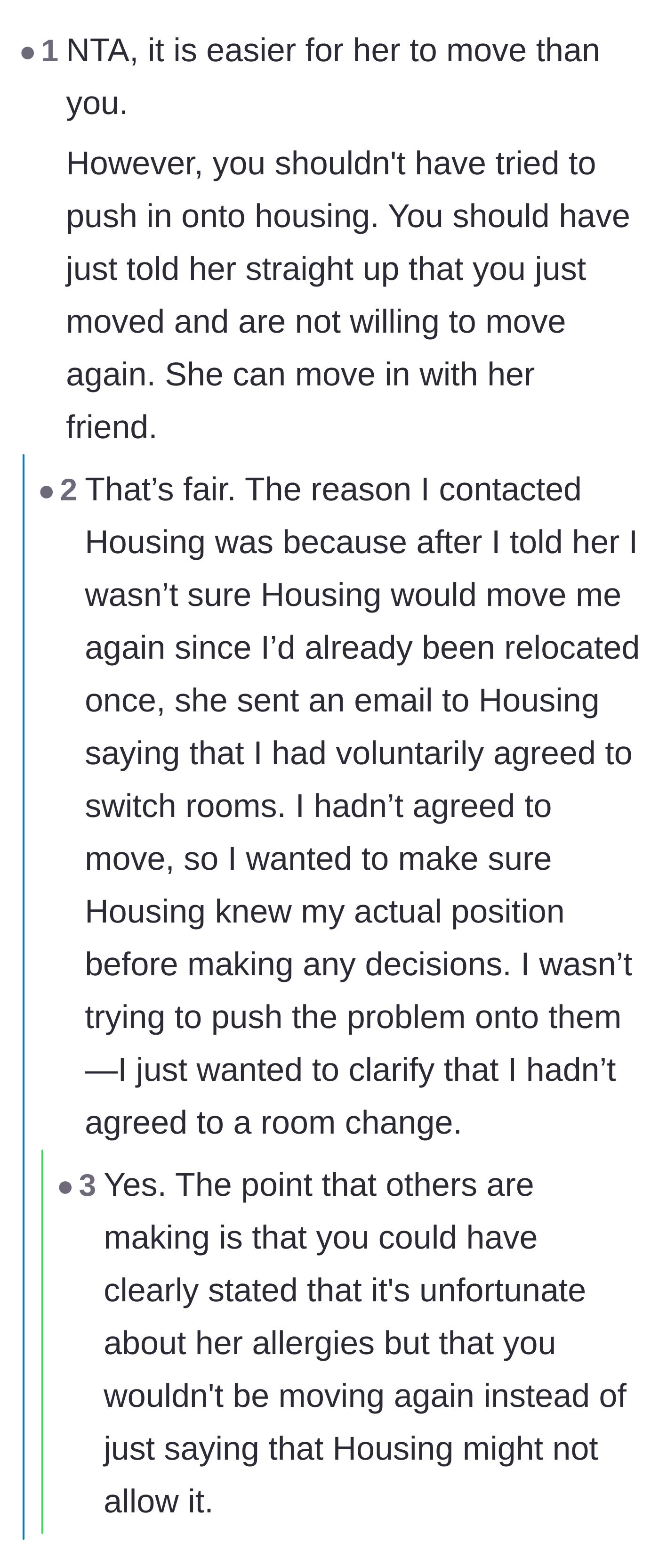 Comment thread 4 - Discussing how using the housing department as an excuse backfired on the author.