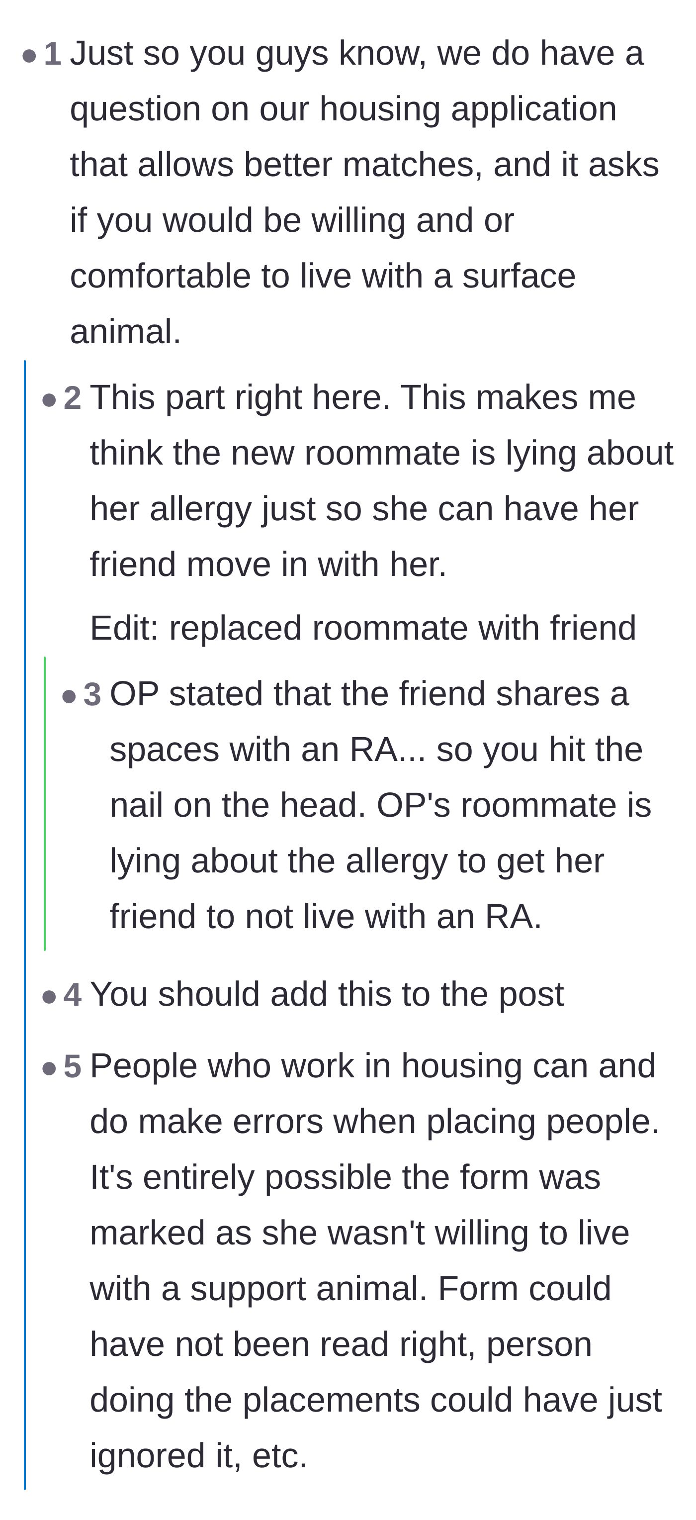 Comment thread 6 - Highlighting the housing application's explicit question about living with service animals.