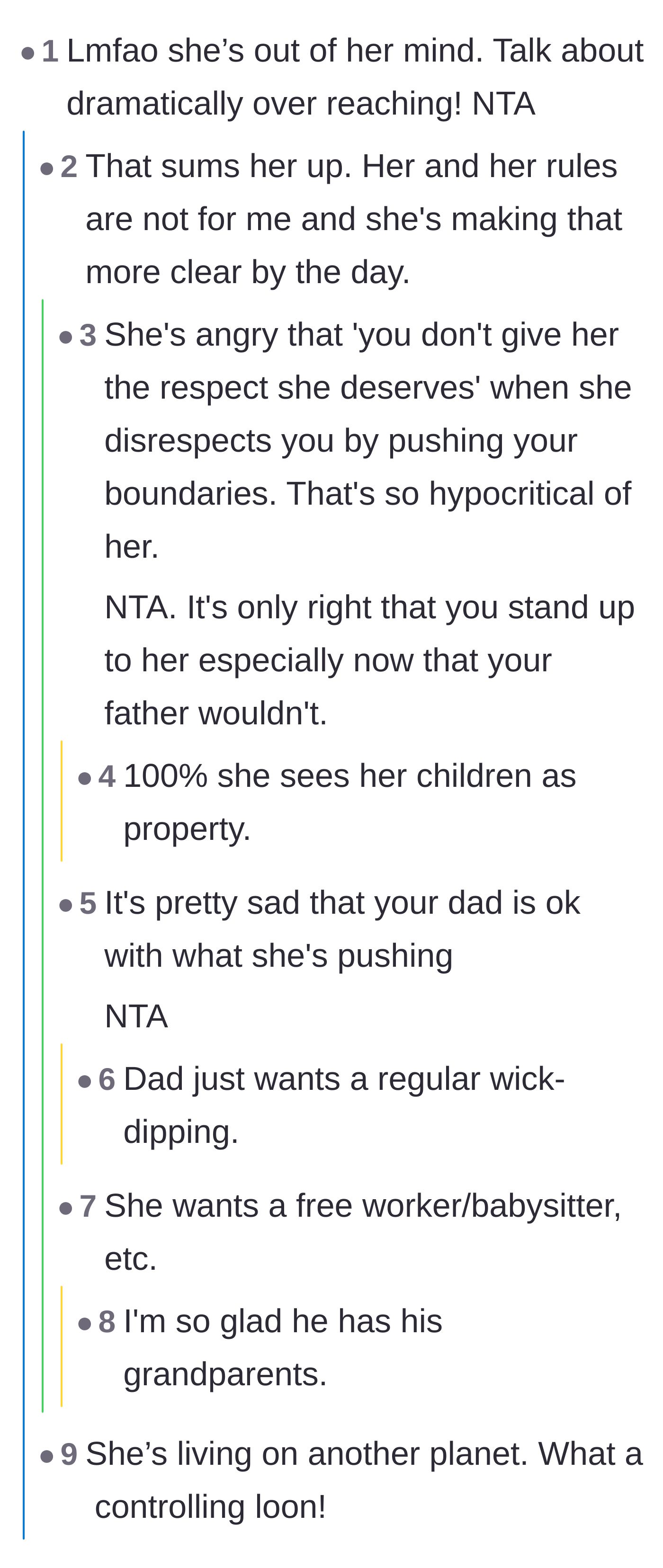 Comment thread 1 - A discussion analyzing the girlfriend's hypocritical demands for respect and her underlying desire for free manual labor.