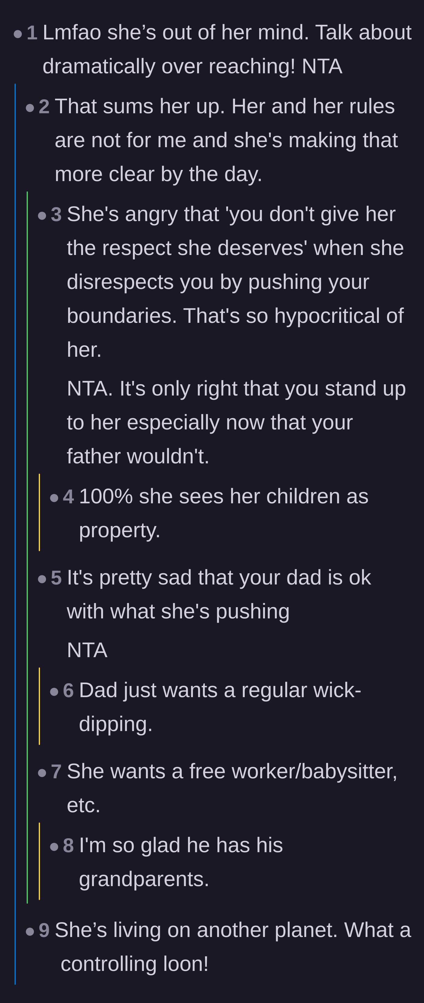 Comment thread 1 - A discussion analyzing the girlfriend's hypocritical demands for respect and her underlying desire for free manual labor.