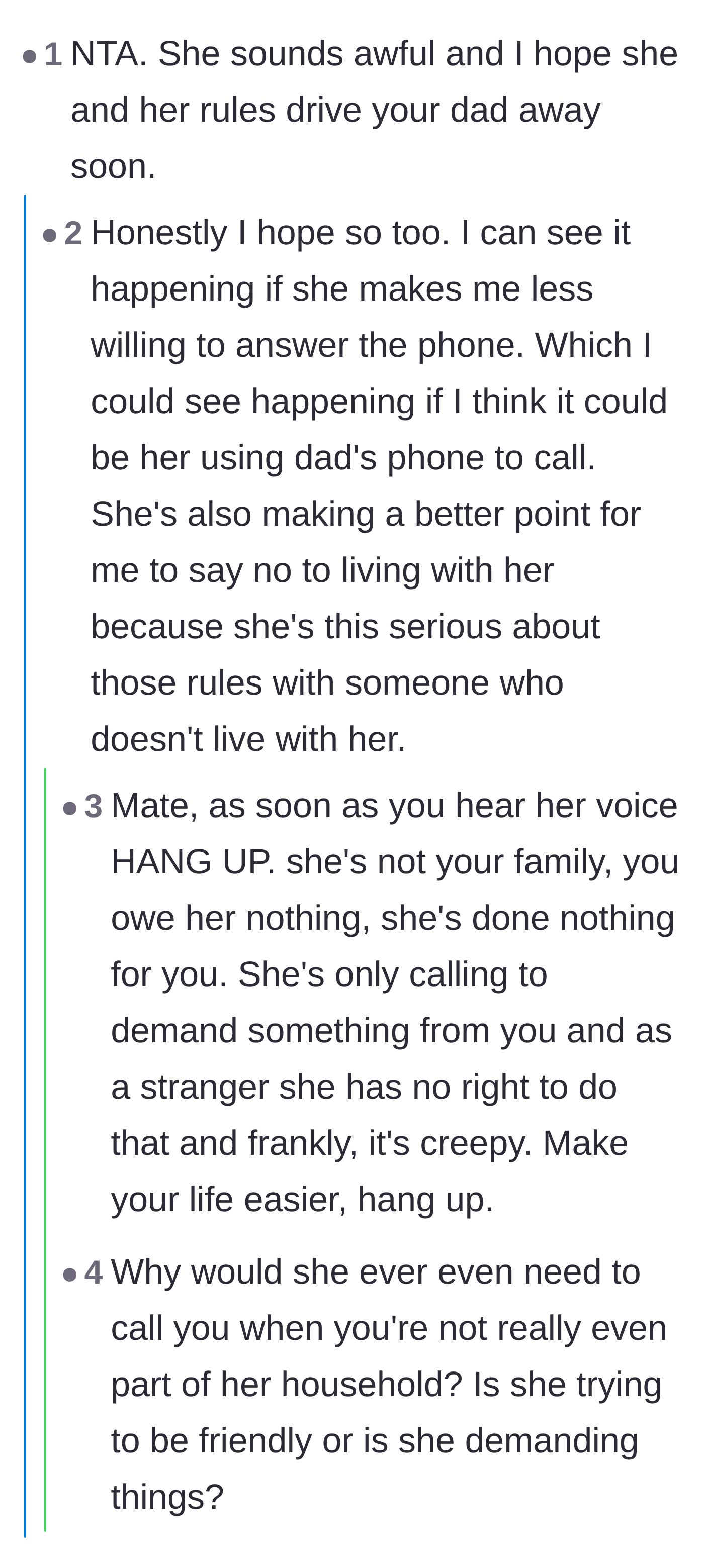 Comment thread 5 - The original poster reveals the girlfriend might use his dad's phone to reach him, prompting readers to suggest strict communication boundaries.