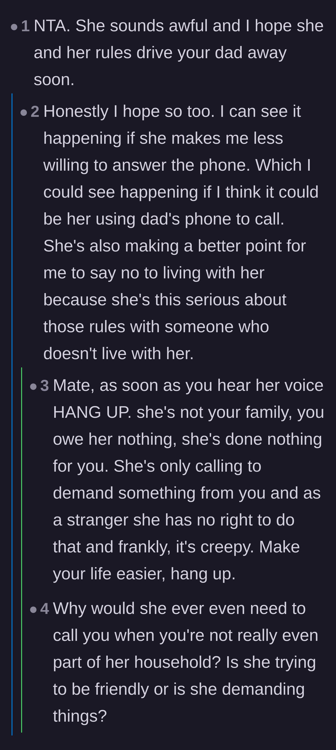 Comment thread 5 - The original poster reveals the girlfriend might use his dad's phone to reach him, prompting readers to suggest strict communication boundaries.