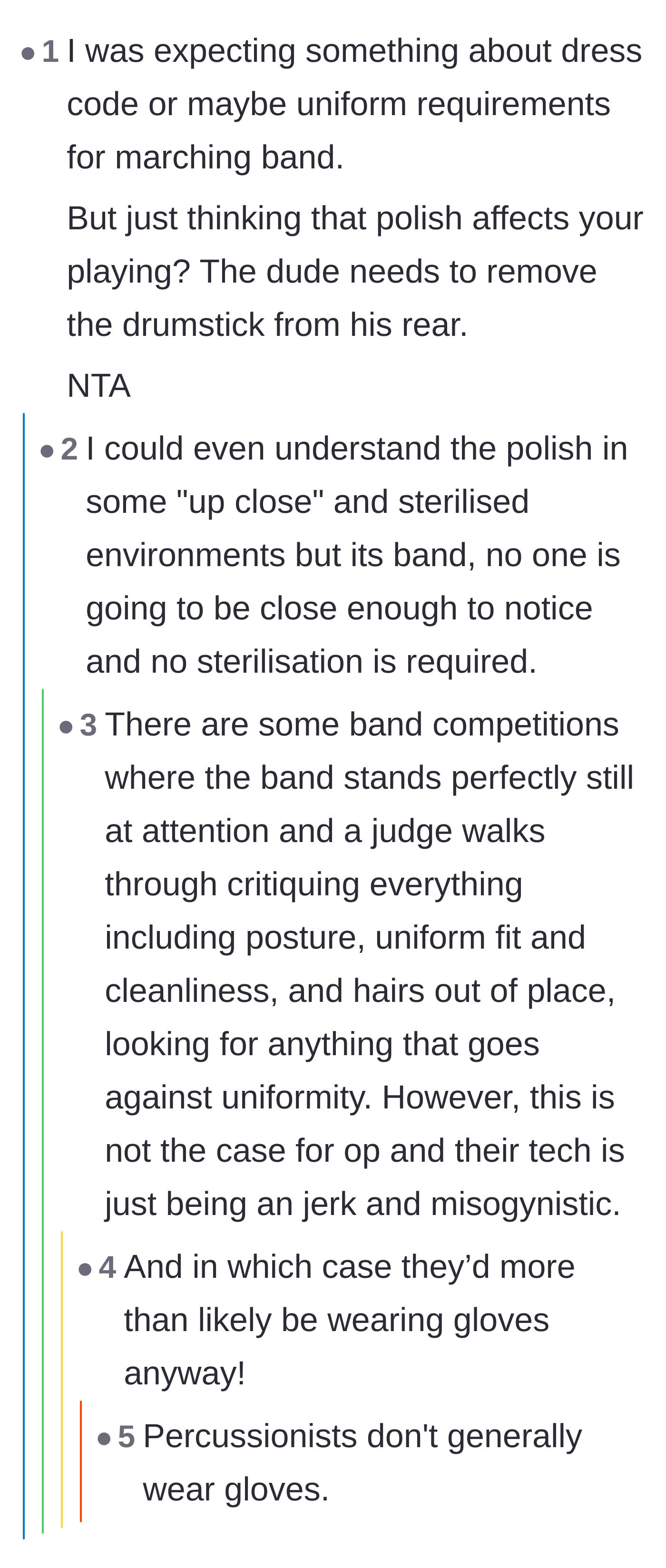 Comment thread 5 - Mocking the drum tech's ridiculous claim that a thin layer of paint alters drumming acoustics.