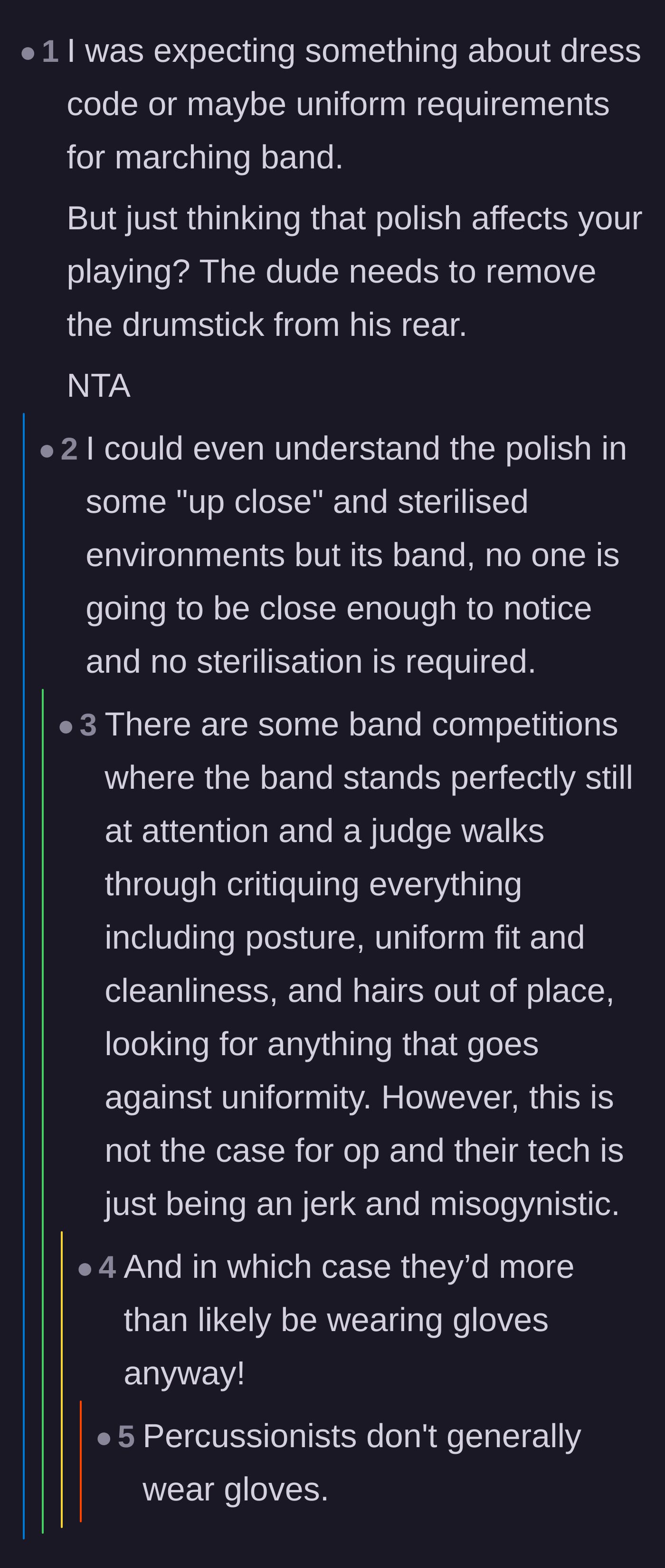 Comment thread 5 - Mocking the drum tech's ridiculous claim that a thin layer of paint alters drumming acoustics.