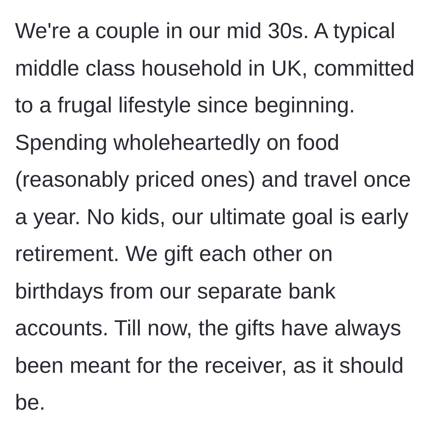 Story part 1 - A couple sitting at a dining table reviewing their monthly budget spreadsheet and savings goals.
