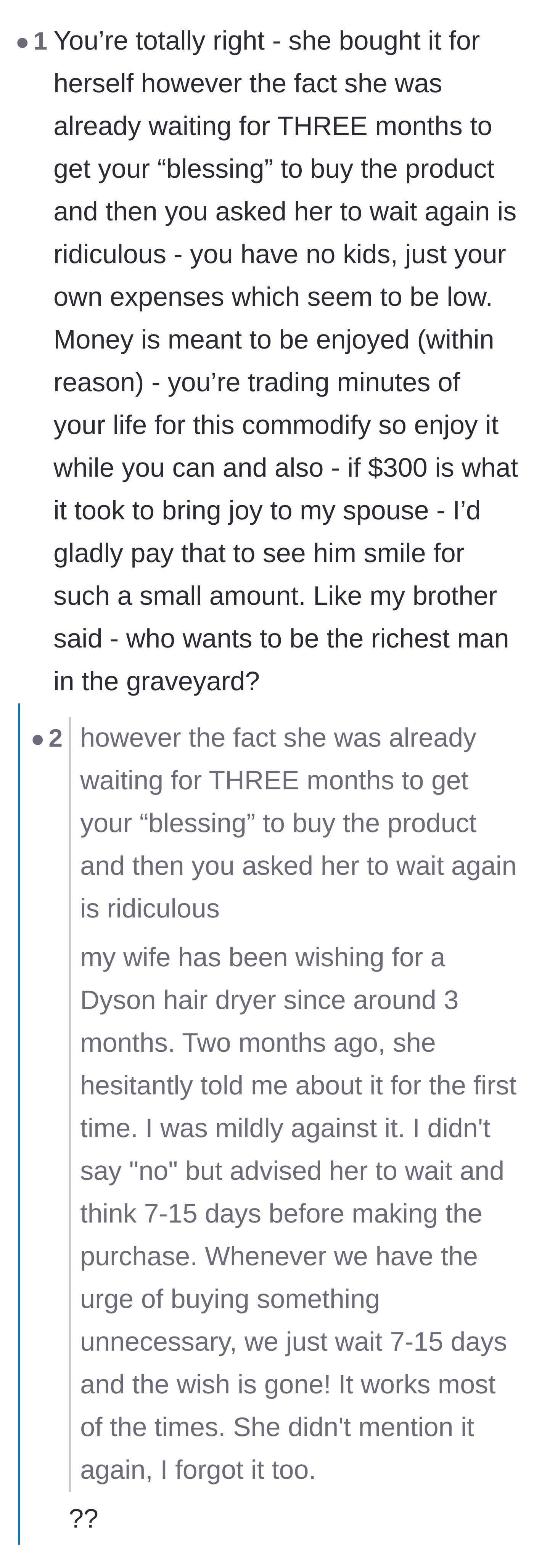 Comment thread 6 - Commenters shutting down a reader who failed to comprehend the couple's mutual two-week cooling-off rule.