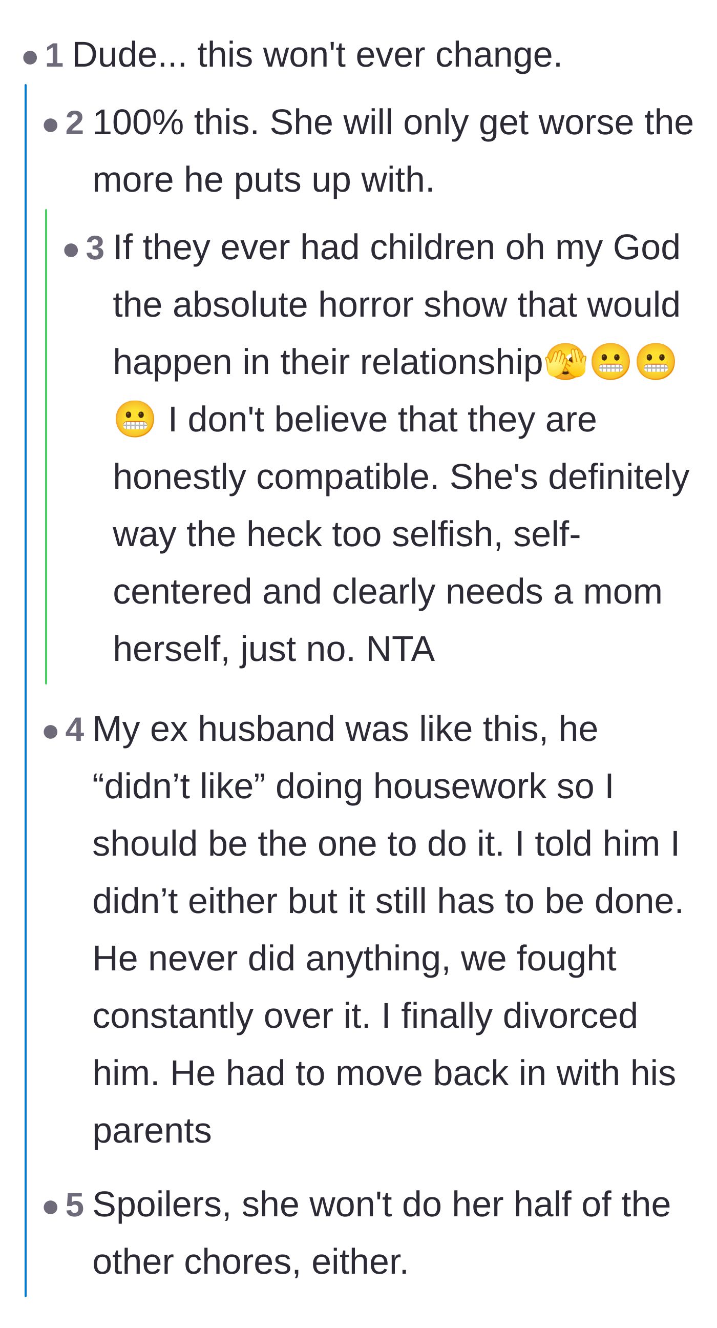 Comment thread 3 - Warnings that if he accepts this deal, she will eventually stop doing all chores.