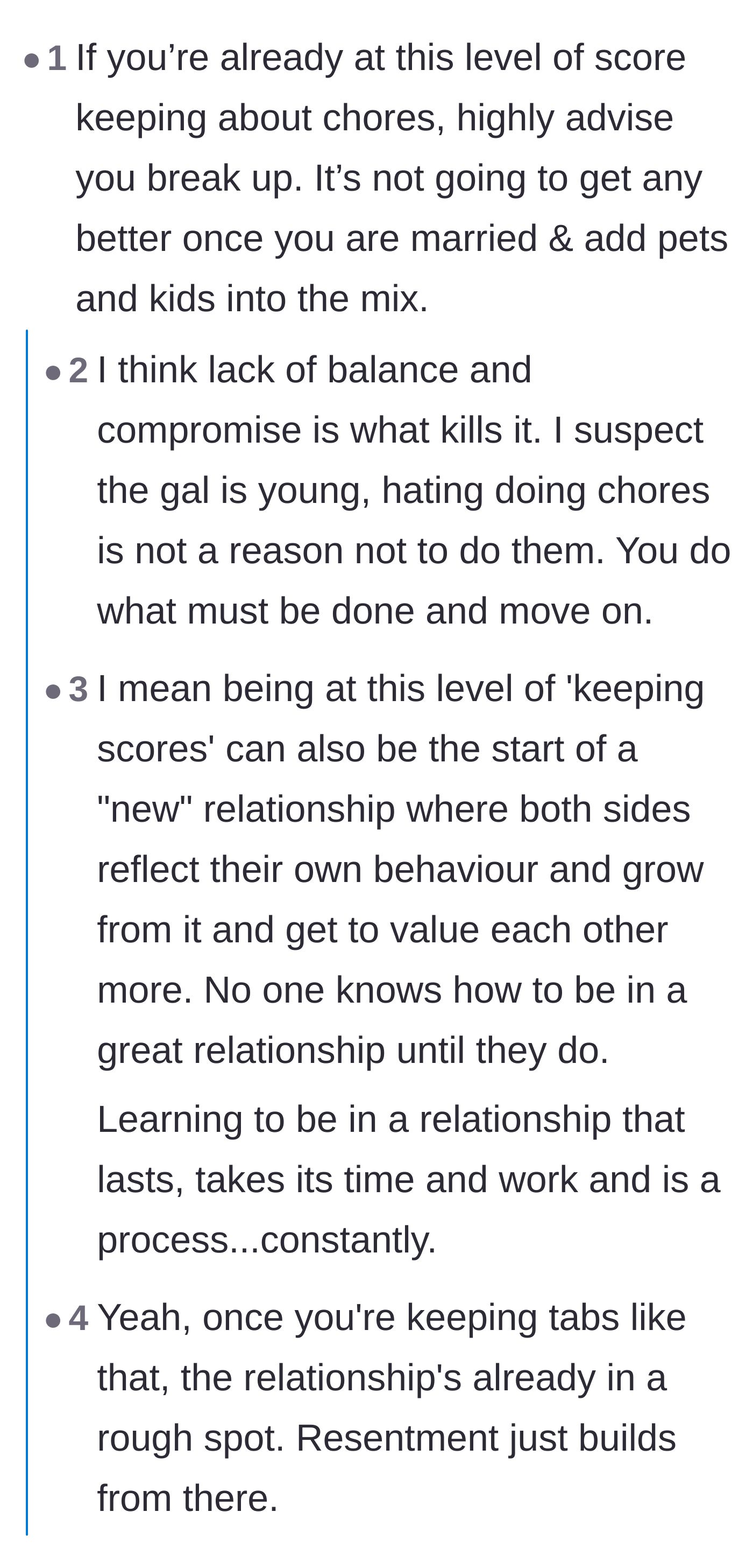 Comment thread 5 - Discussion about how scorekeeping destroys relationships and how grown adults shouldn't act like this.