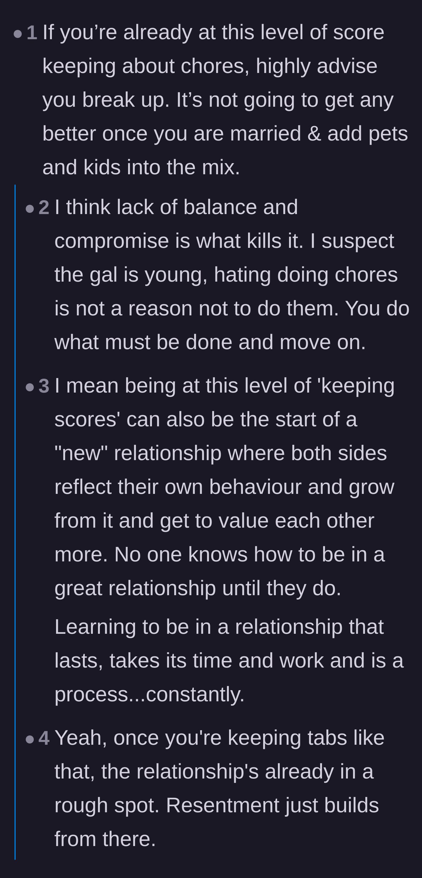 Comment thread 5 - Discussion about how scorekeeping destroys relationships and how grown adults shouldn't act like this.
