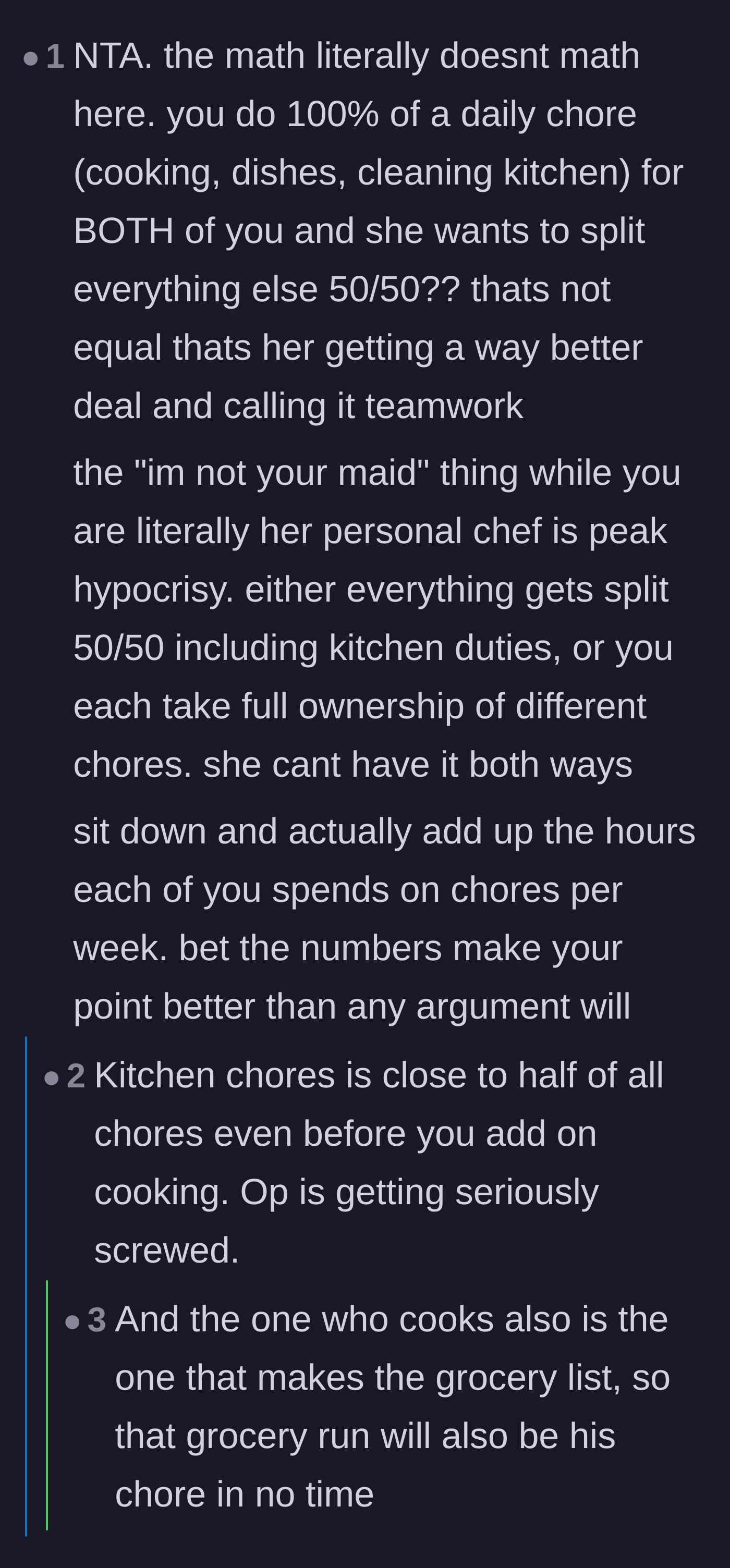Comment thread 6 - Breaking down the actual hours spent on chores and proving the math doesn't work.