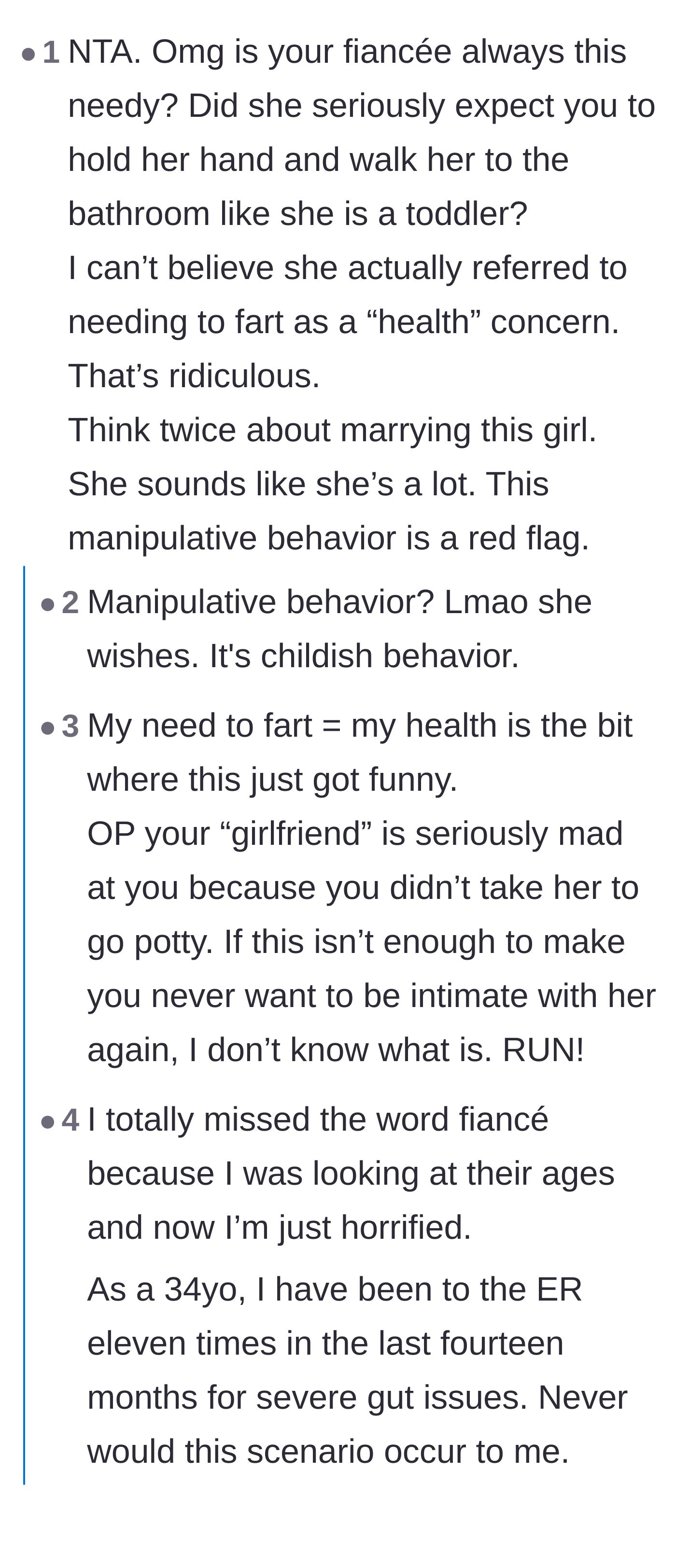 Comment thread 2 - Commenters calling out the passive-aggressive exit line and labeling her behavior as manipulative.