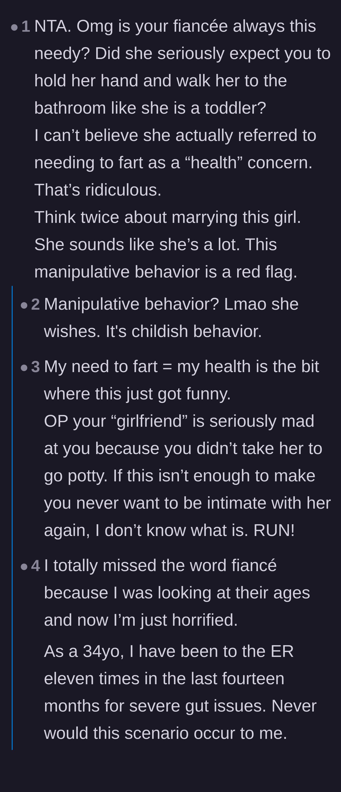 Comment thread 2 - Commenters calling out the passive-aggressive exit line and labeling her behavior as manipulative.
