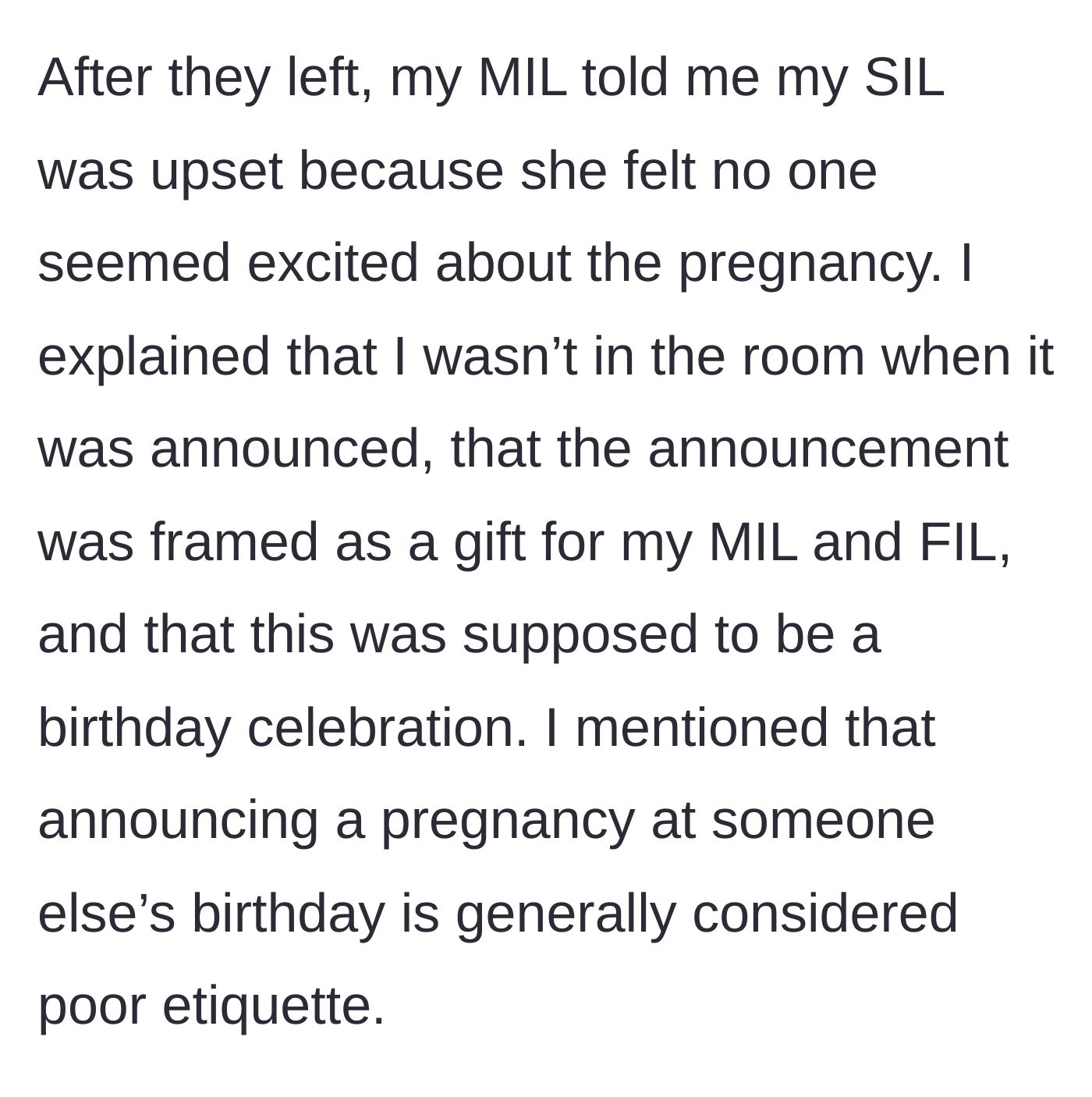 Story part 4 - The mother-in-law confronts the host about not being excited enough, and the host points out the poor etiquette of hijacking a birthday party while she wasn't even in the room.