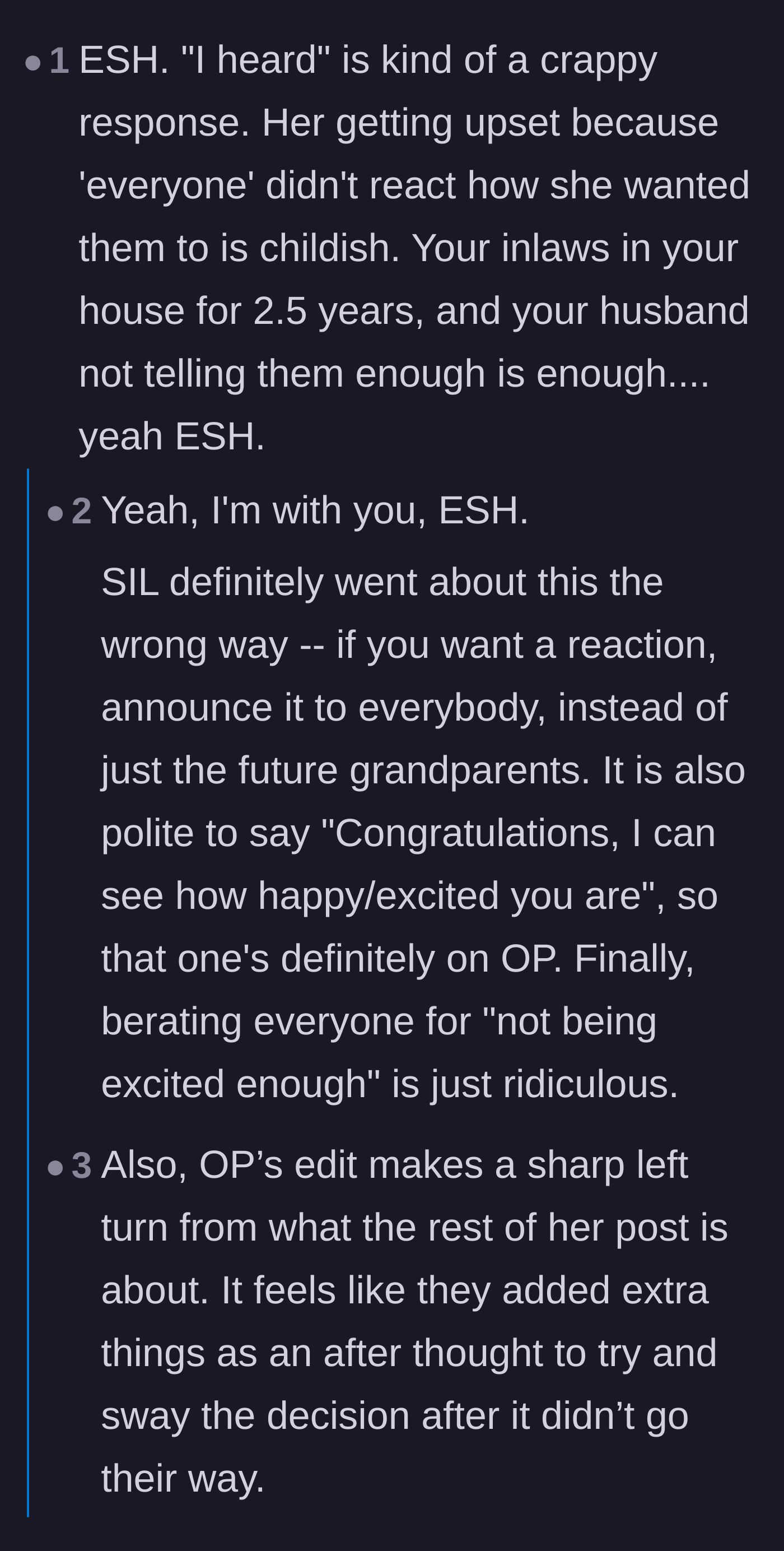 Comment thread 1 - Calling out everyone's bad behavior and the suspicious edit about the in-laws