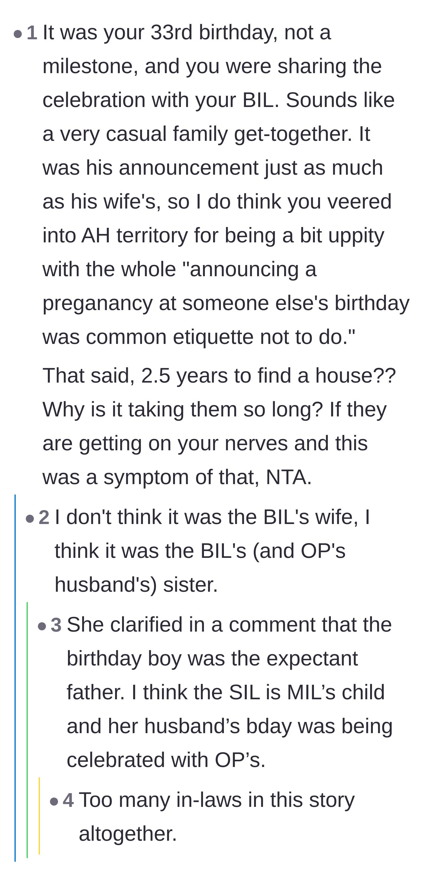 Comment thread 2 - Debating birthday etiquette and getting confused by the complicated family tree
