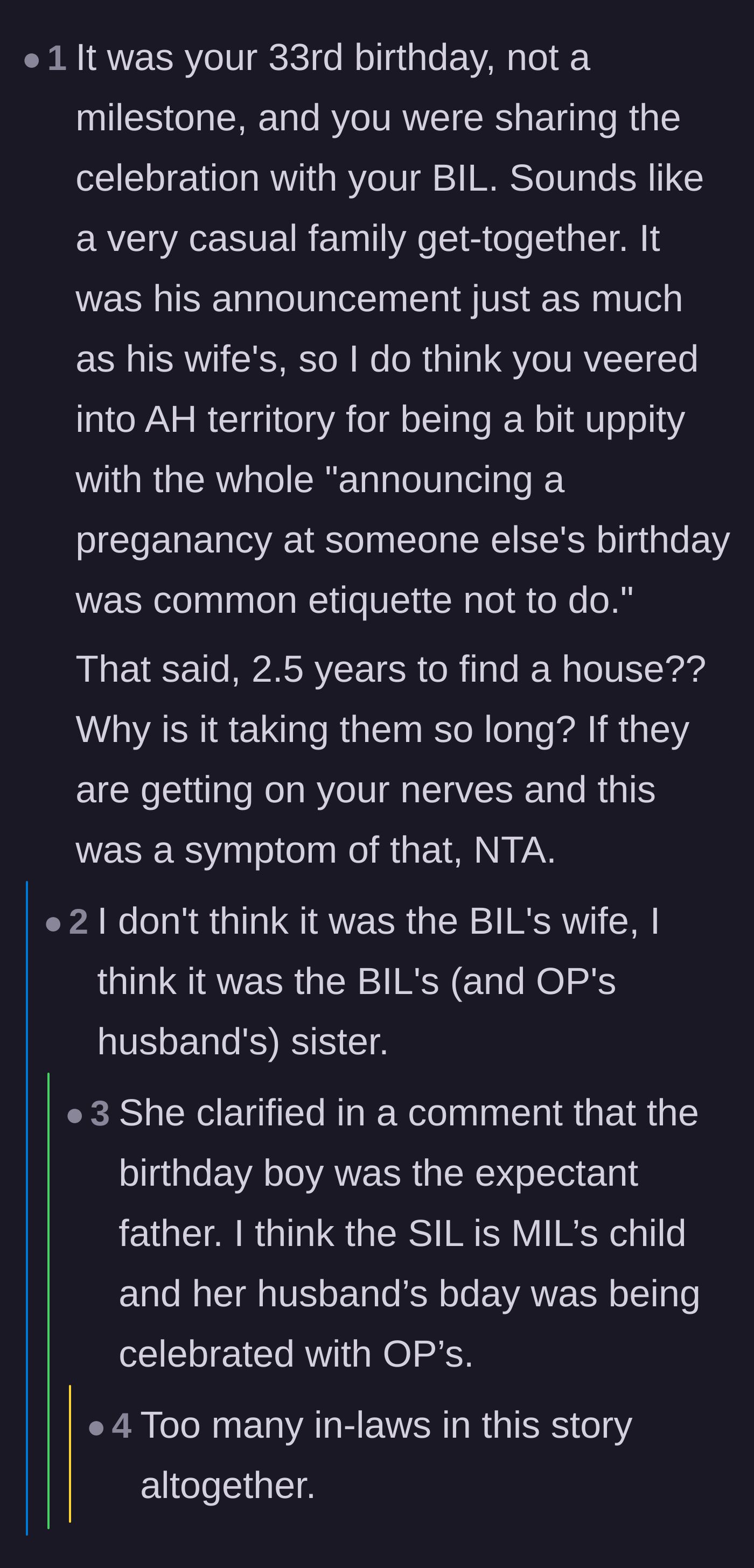 Comment thread 2 - Debating birthday etiquette and getting confused by the complicated family tree