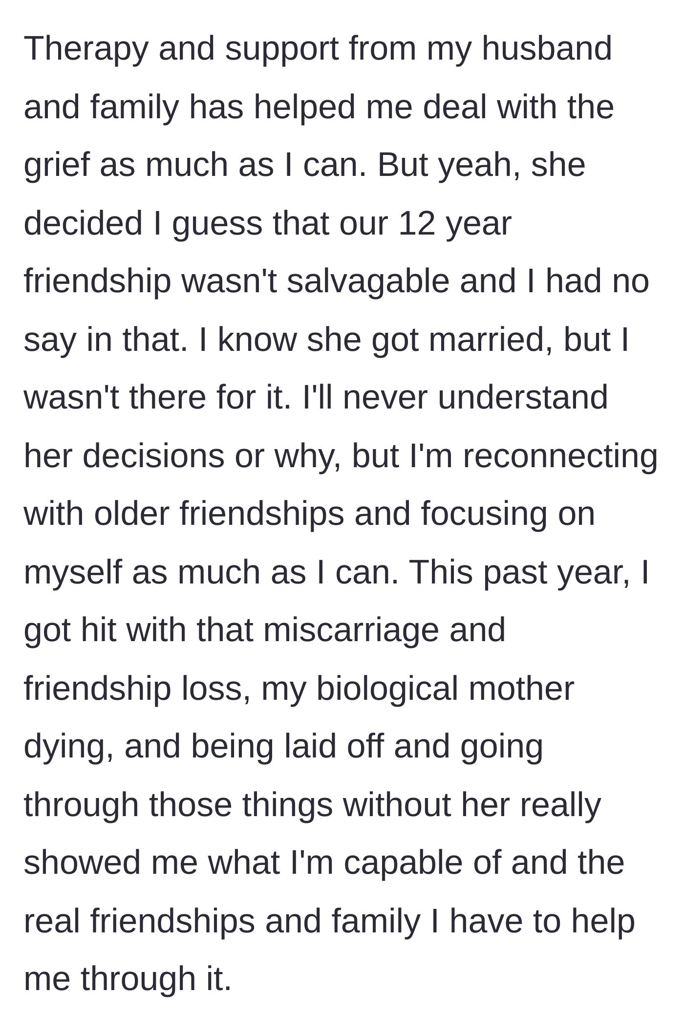 Surviving a brutal year of loss, including a mother's death and a job layoff.