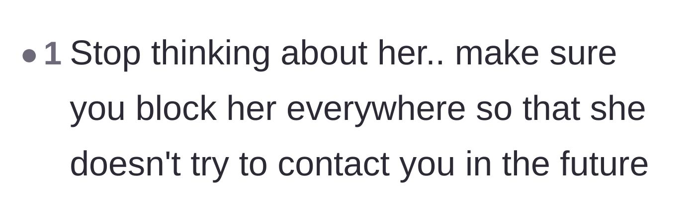 Comment thread 5 - Direct instructions to preemptively block the ex-friend from ever making contact again.