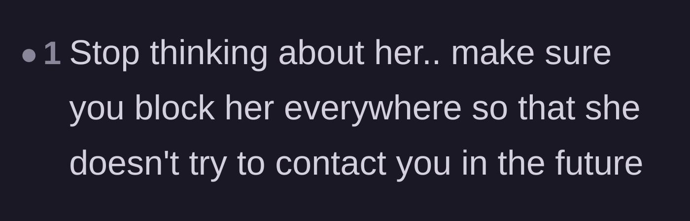 Comment thread 5 - Direct instructions to preemptively block the ex-friend from ever making contact again.