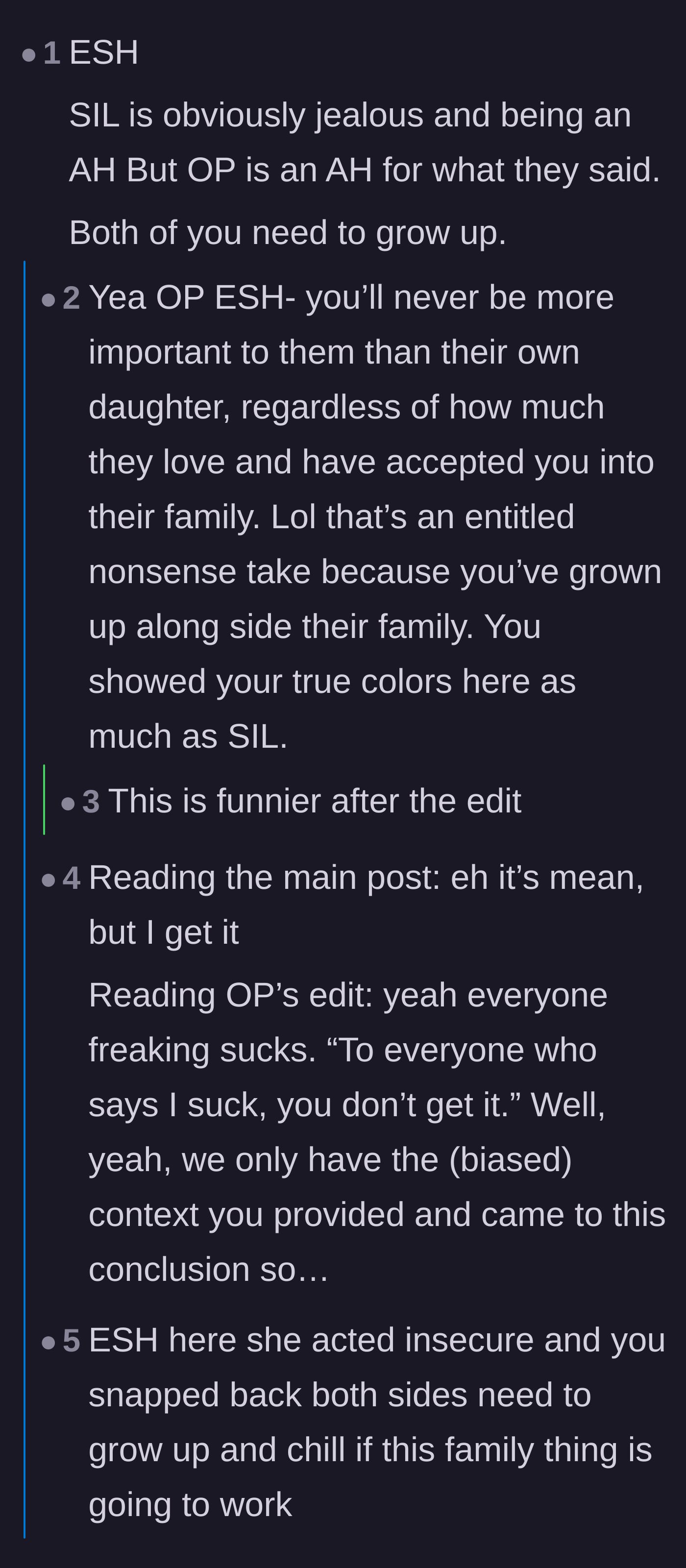 Comment thread 1 - Readers calling the fiancée entitled and criticizing her defensive post edit.