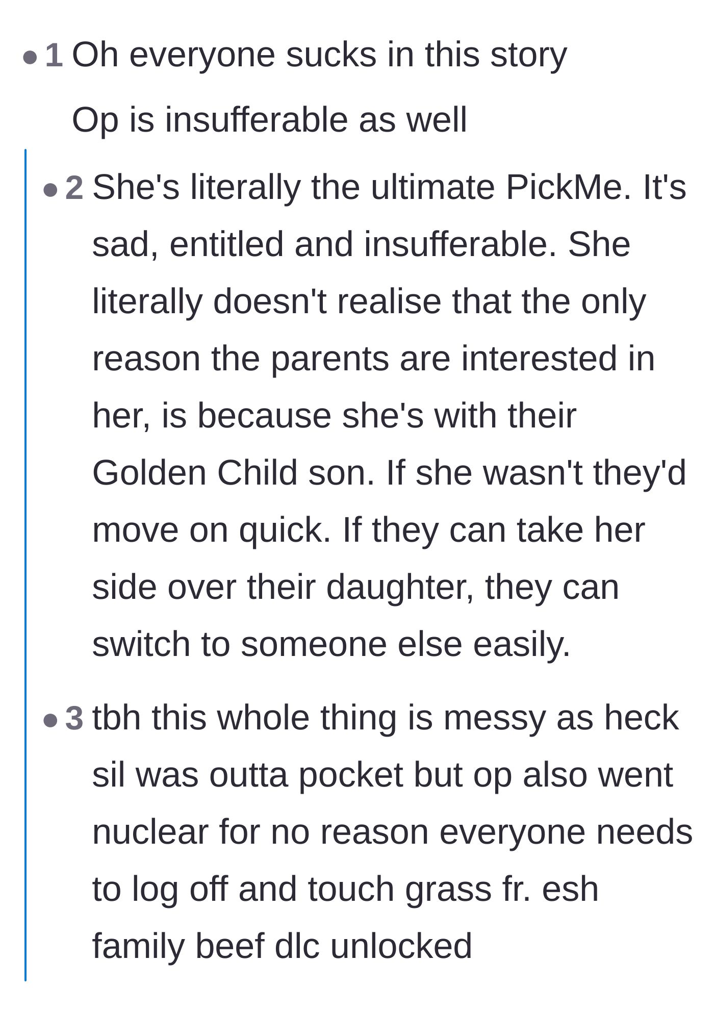Comment thread 4 - Commenters accusing the fiancée of being a 'Pick Me' who only benefits from her partner.