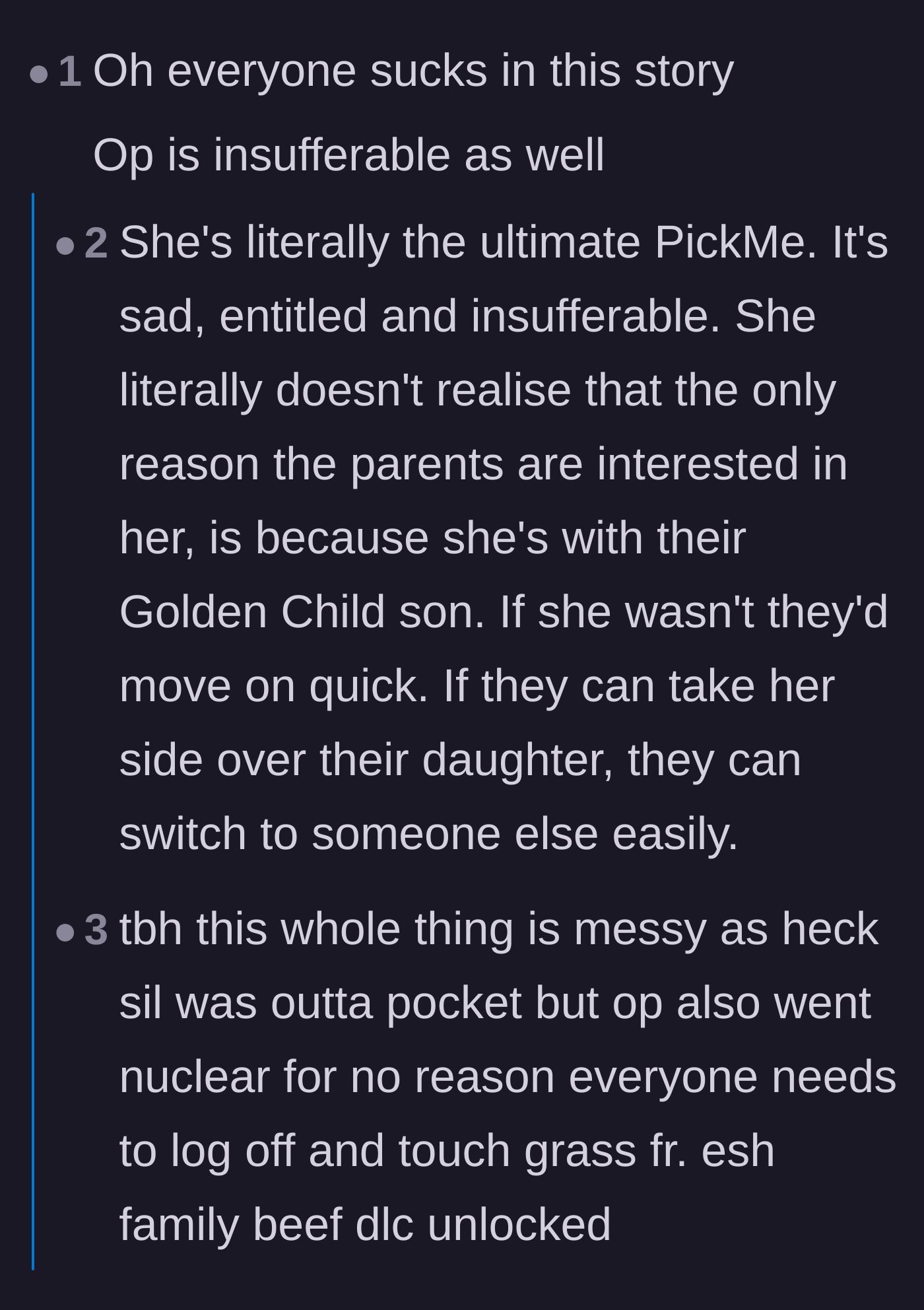 Comment thread 4 - Commenters accusing the fiancée of being a 'Pick Me' who only benefits from her partner.
