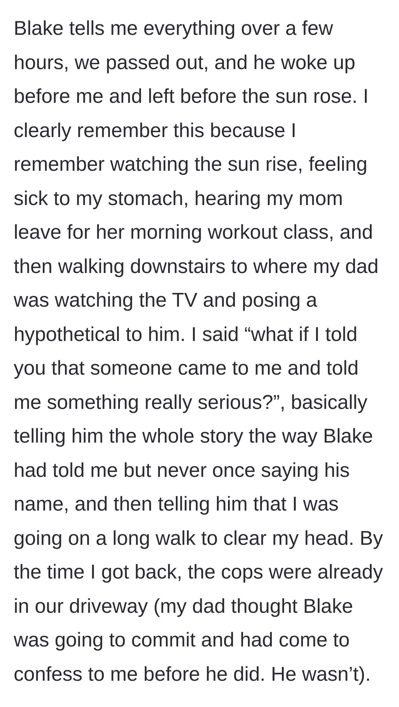 Story part 4 - The narrator asking their father a hypothetical question, resulting in the police being called.