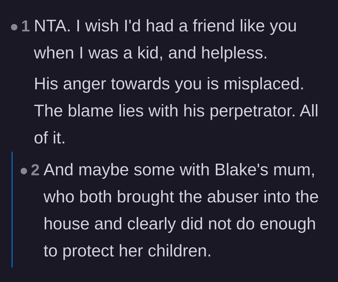 Comment thread 6 - A poignant wish from another survivor for a protective friend, shifting the ultimate blame entirely back to the abuser.