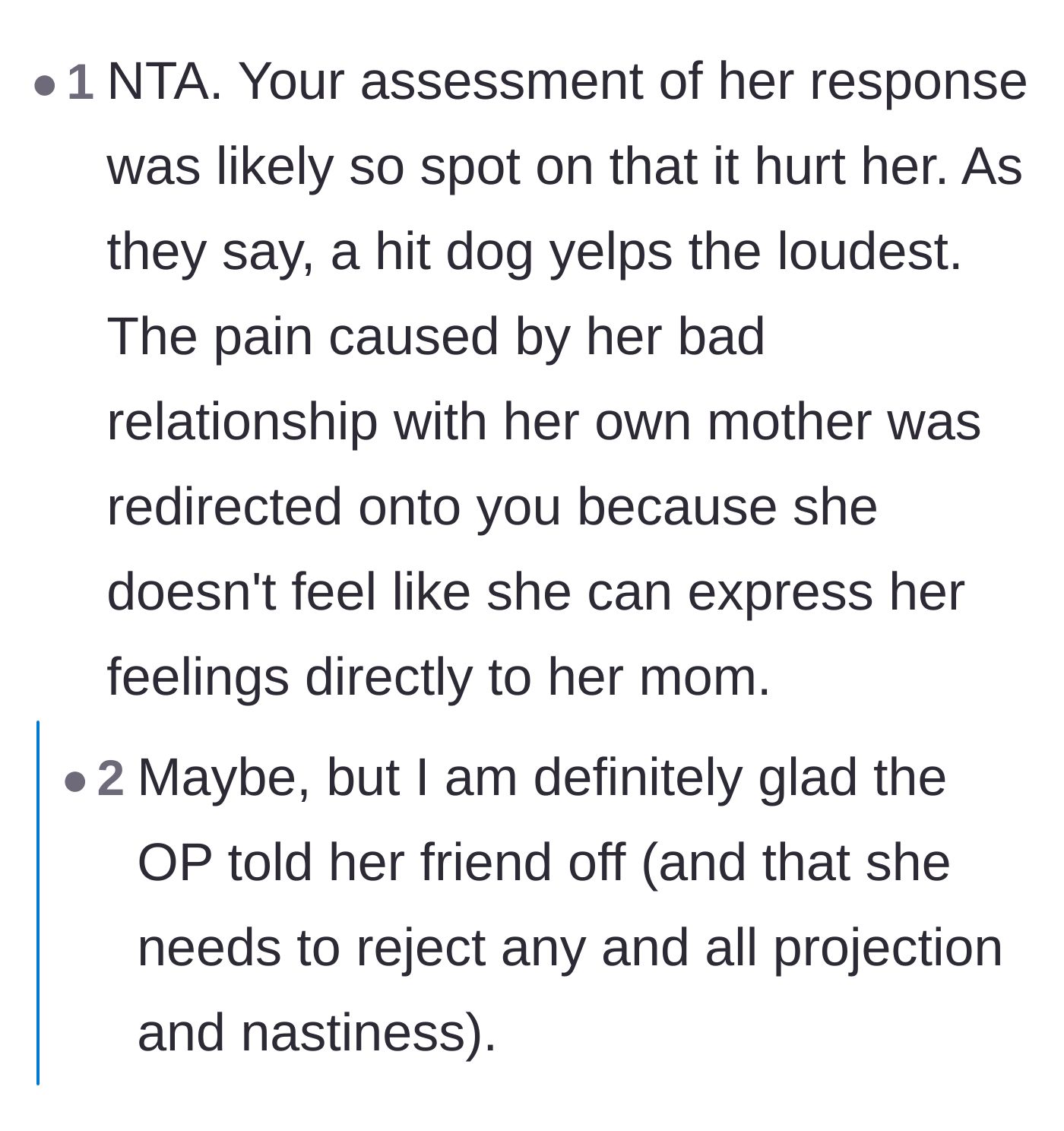 Comment thread 3 - Explaining why the friend reacted so defensively to the truth