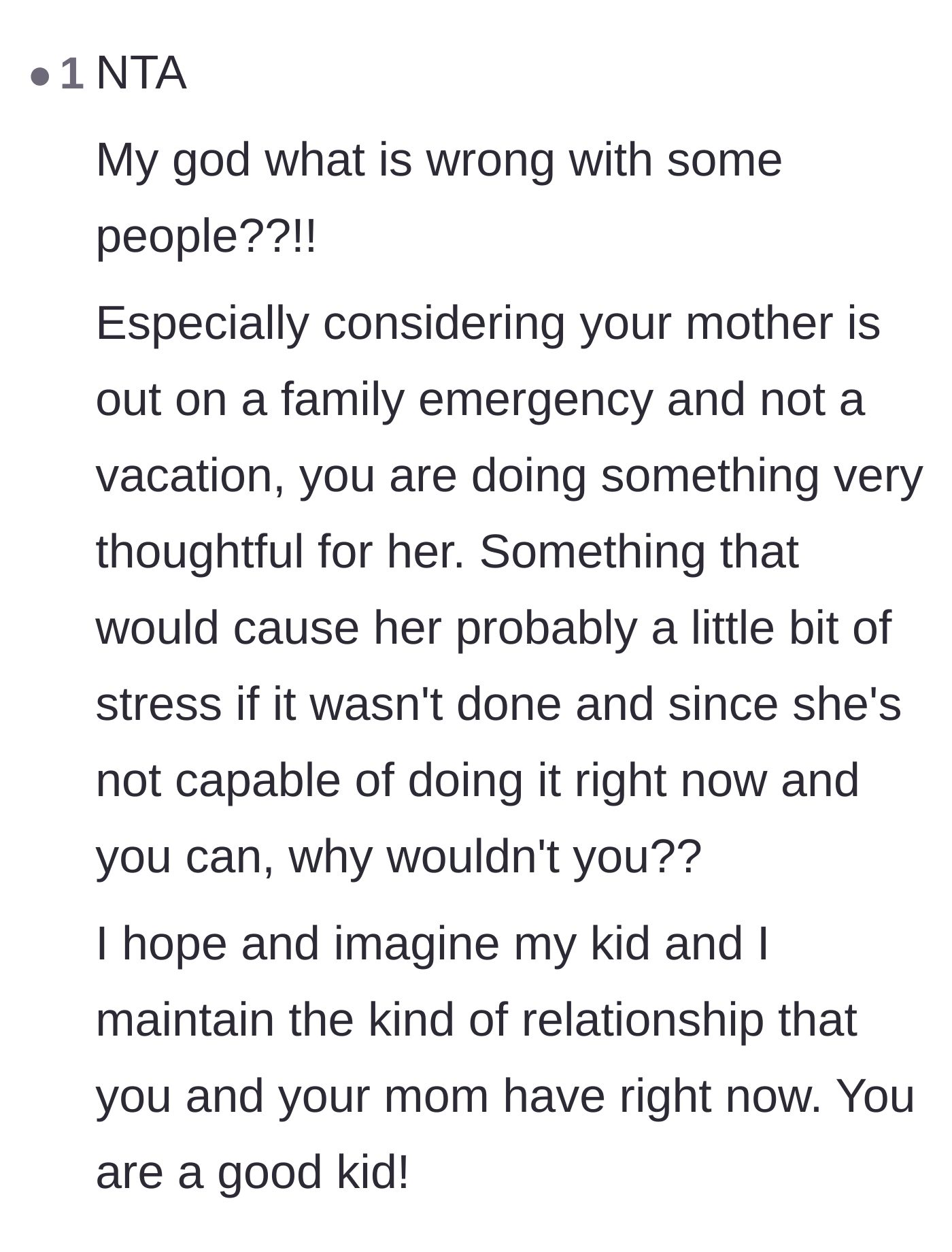 Comment thread 4 - Praising the poster for stepping up during a family emergency