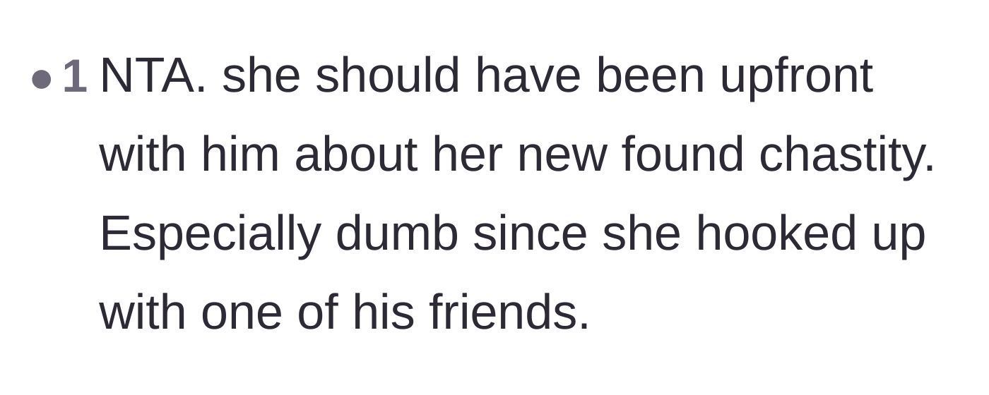 Comment thread 1 - A comment pointing out how foolish it was for the girlfriend to lie while dating within the same friend group.