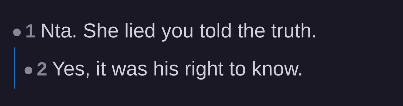 Comment thread 4 - A straightforward take declaring that the girlfriend lied and the friend simply delivered the truth.