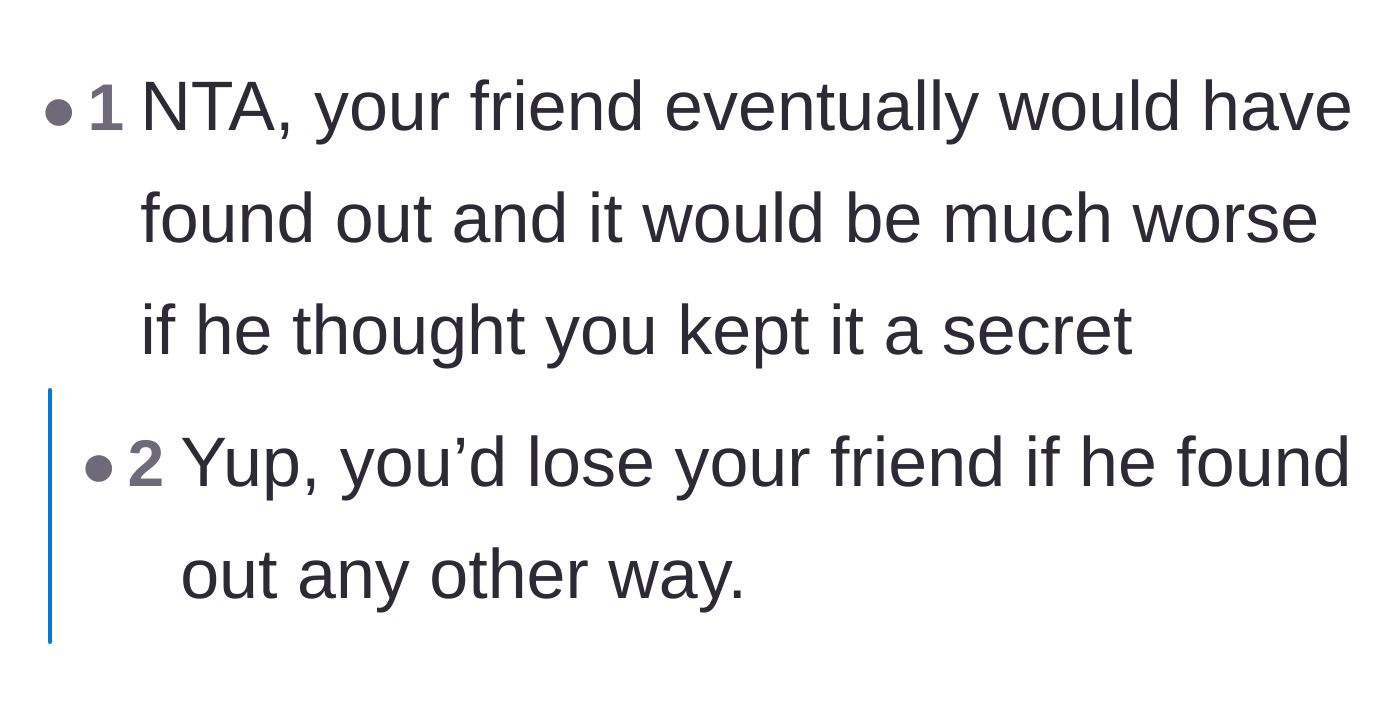 Comment thread 5 - A warning that keeping the secret would have eventually destroyed the friendship anyway.