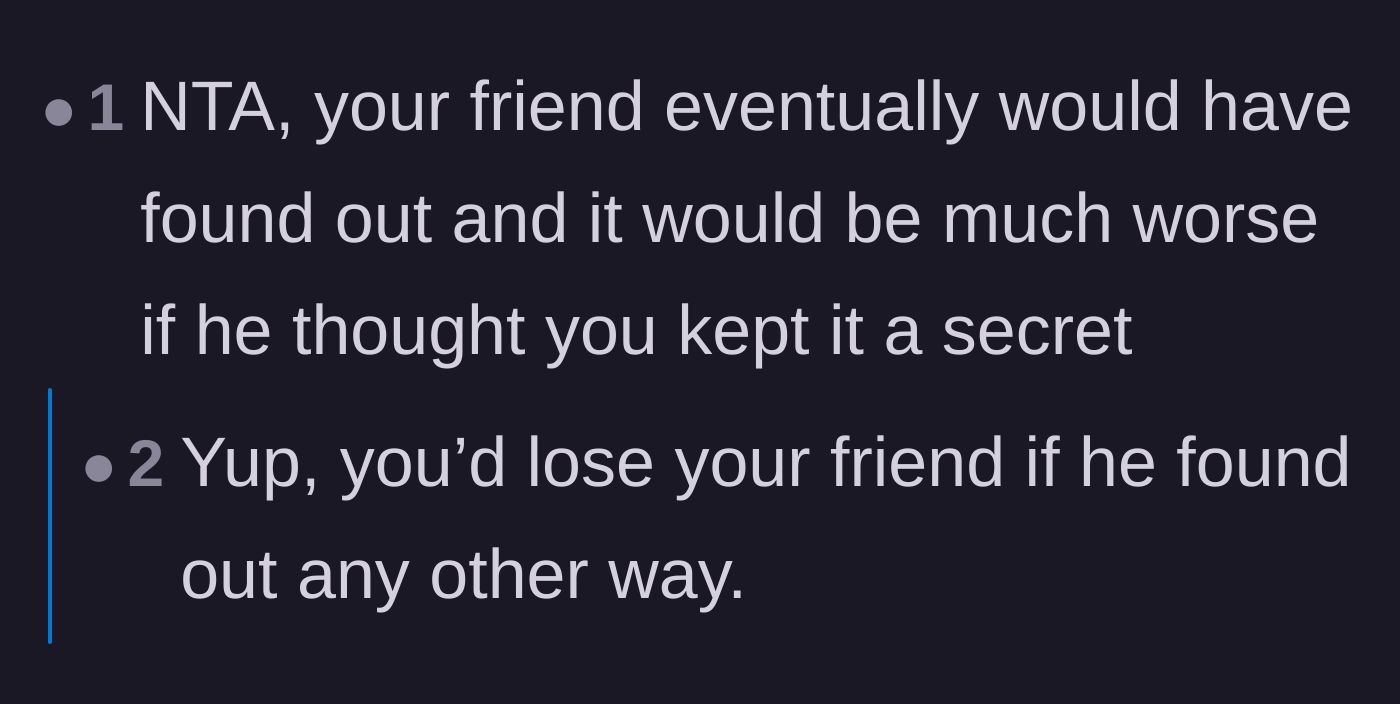 Comment thread 5 - A warning that keeping the secret would have eventually destroyed the friendship anyway.