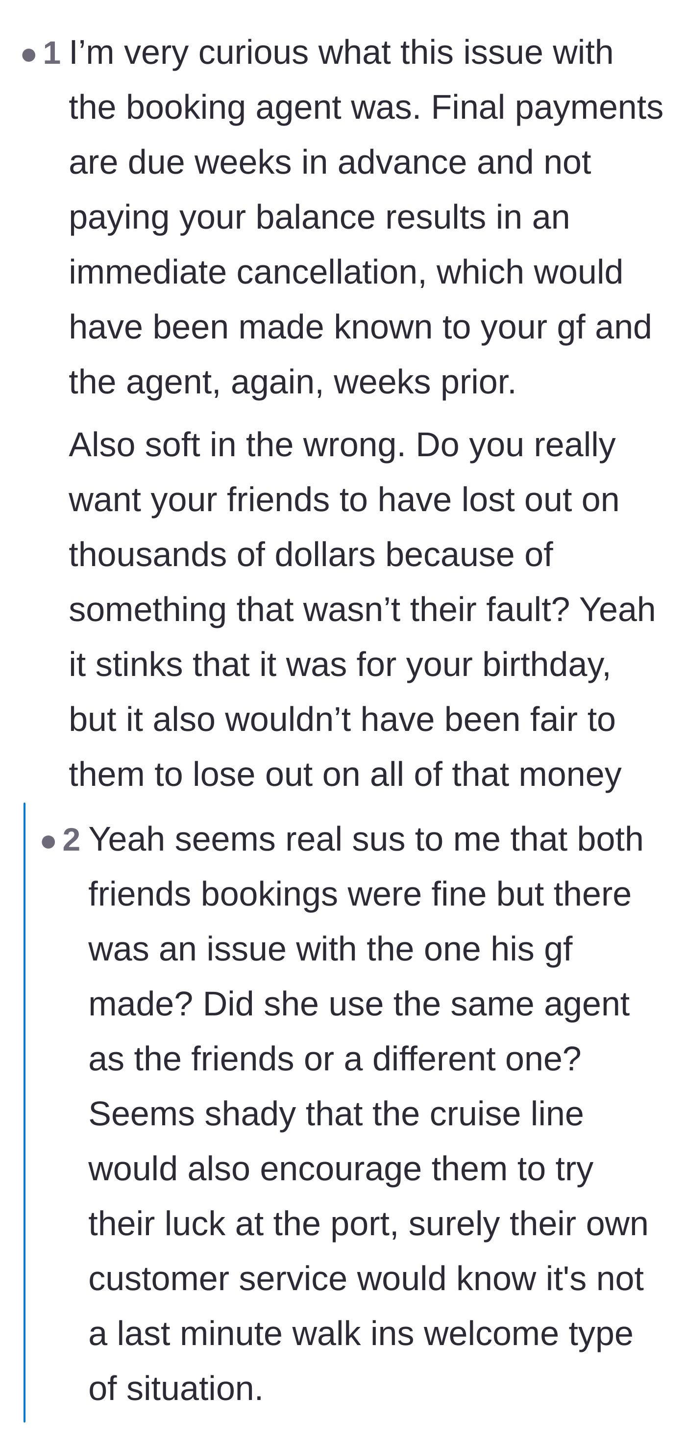 Comment thread 3 - A deep dive into cruise security rules proving the girlfriend's walk-on plan was completely impossible.
