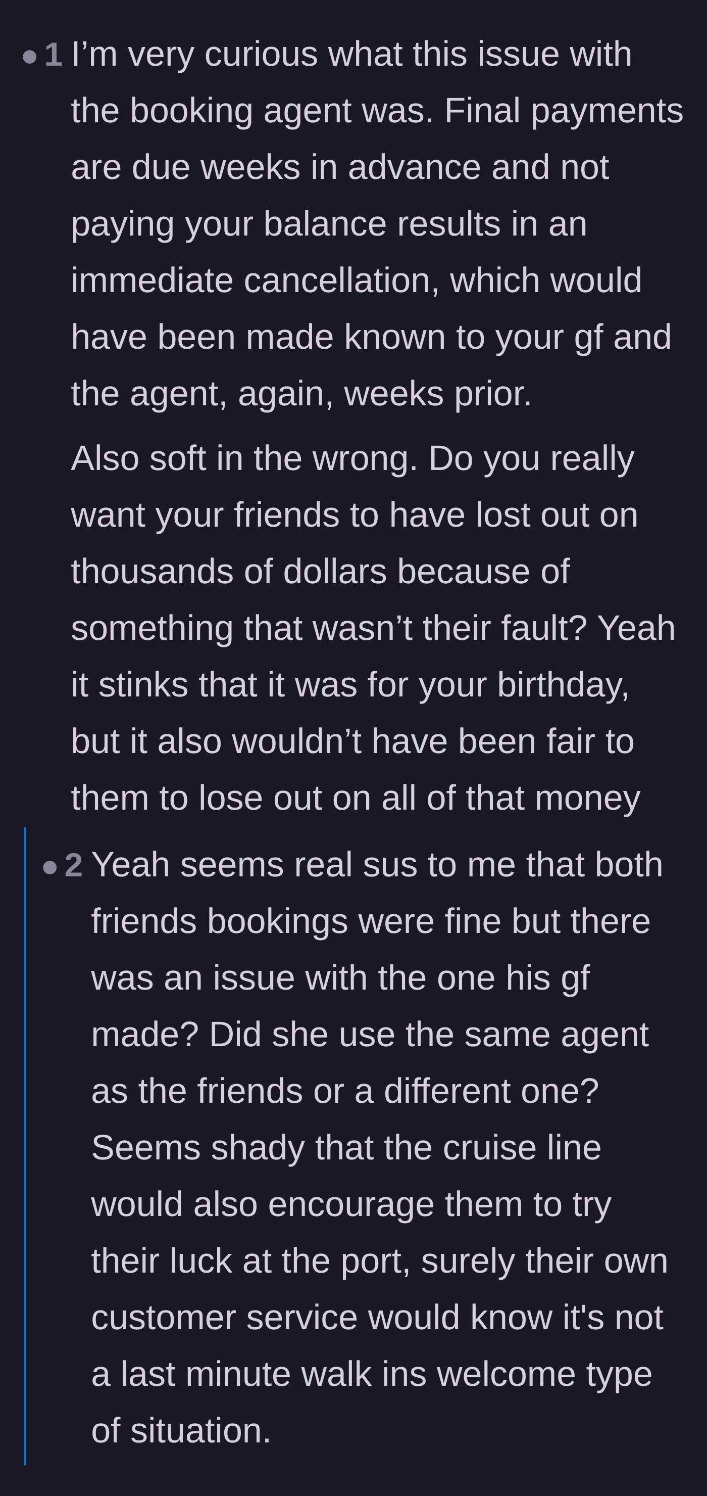 Comment thread 3 - A deep dive into cruise security rules proving the girlfriend's walk-on plan was completely impossible.