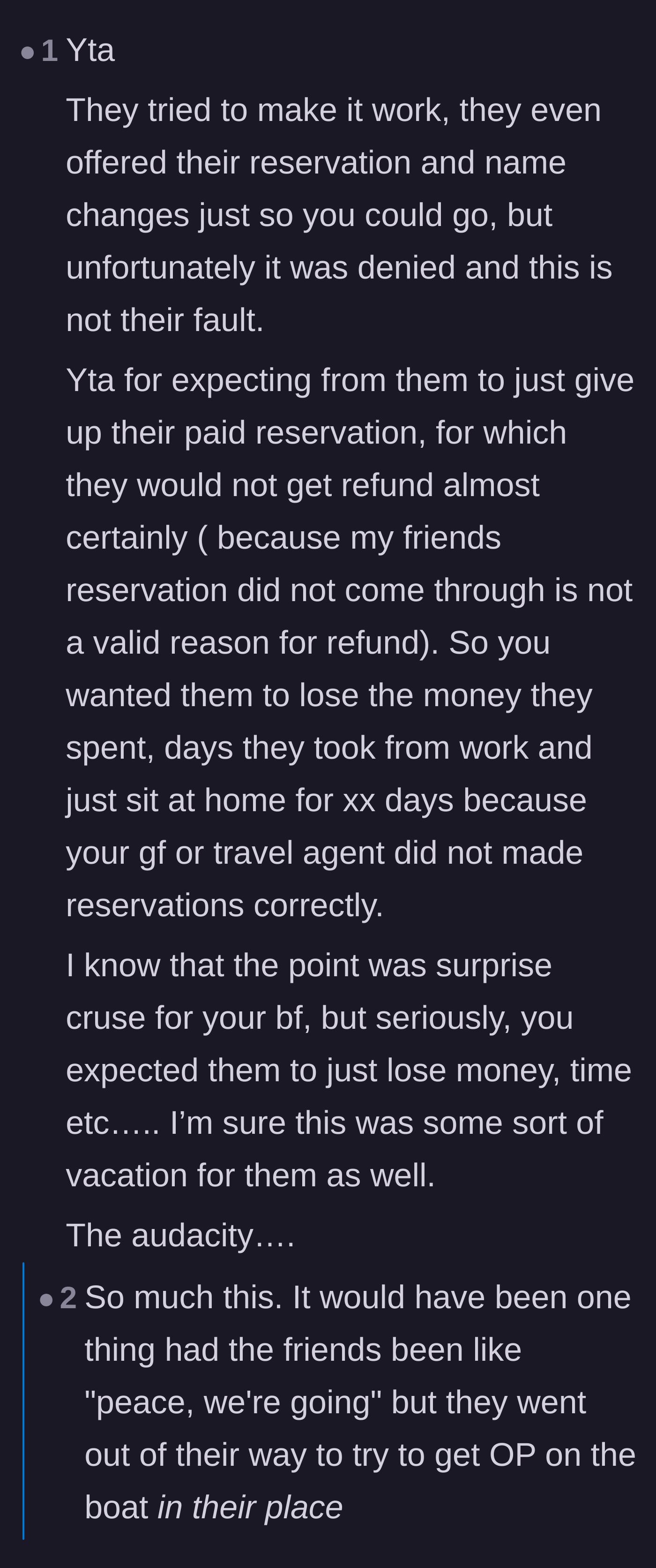 Comment thread 4 - Highlighting that the friends actually tried to sacrifice their own room for the birthday boy.