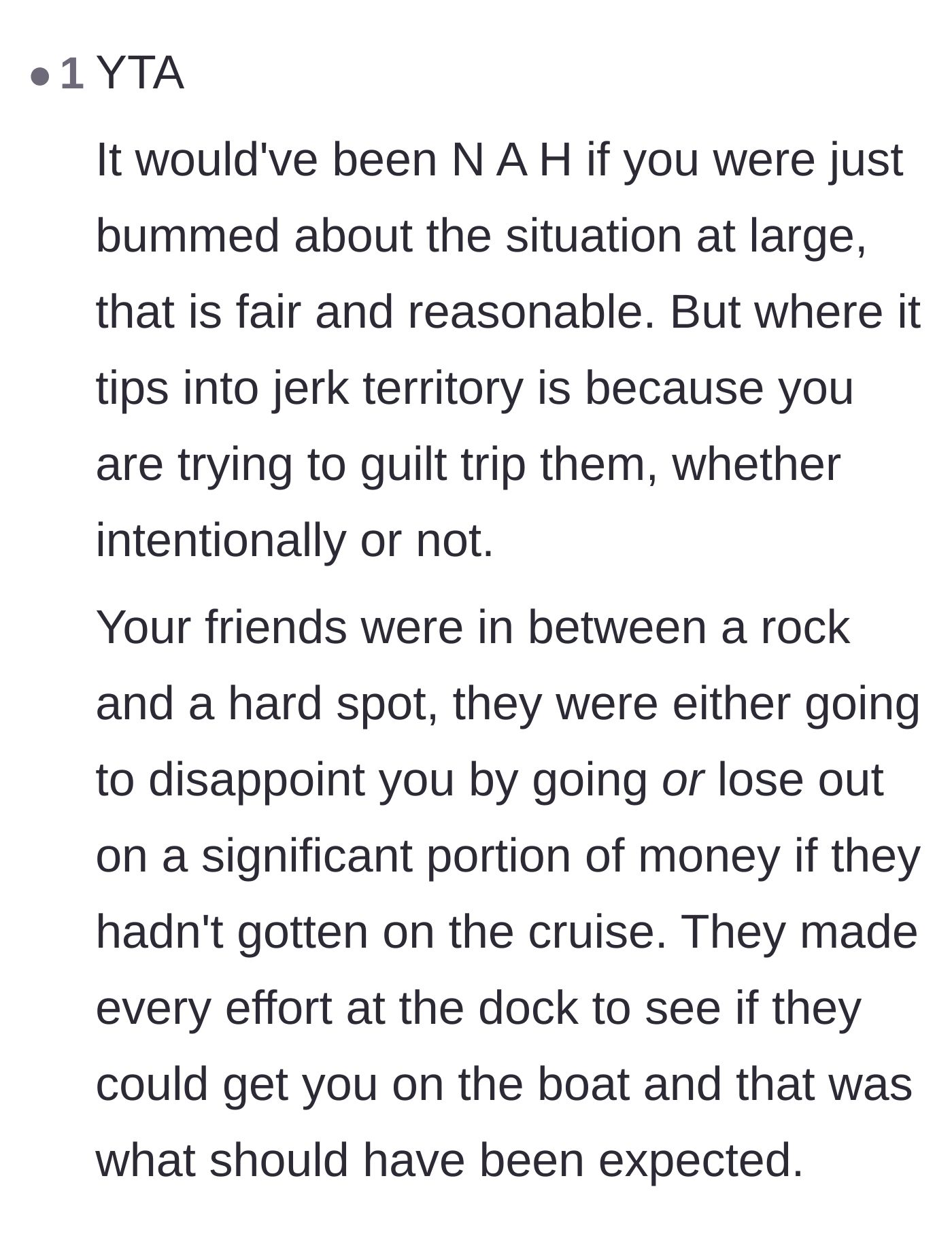 Comment thread 6 - Nuanced takes separating the main character's valid sadness from his unfair guilt-tripping.
