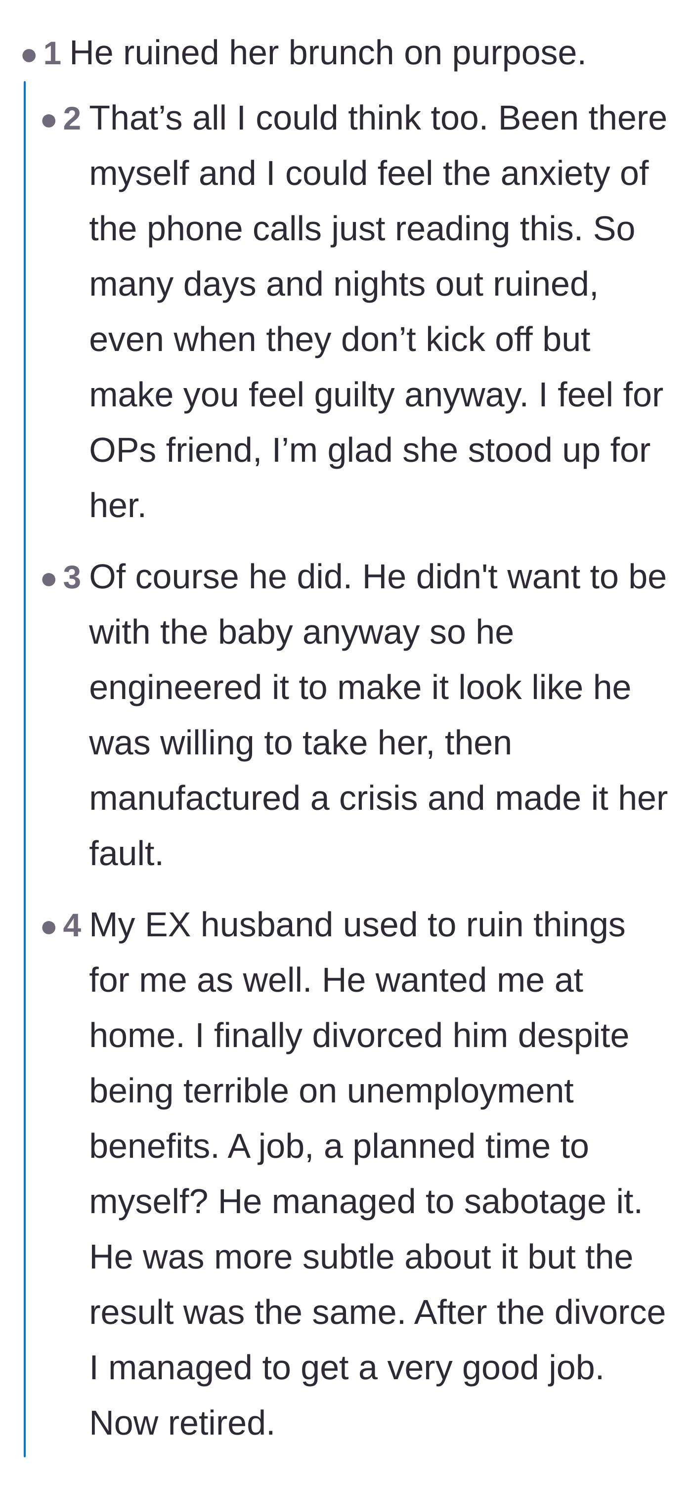 Comment thread 3 - Commenters point out that the husband ruined the brunch on purpose so he could get out of parenting and go watch a sports game.