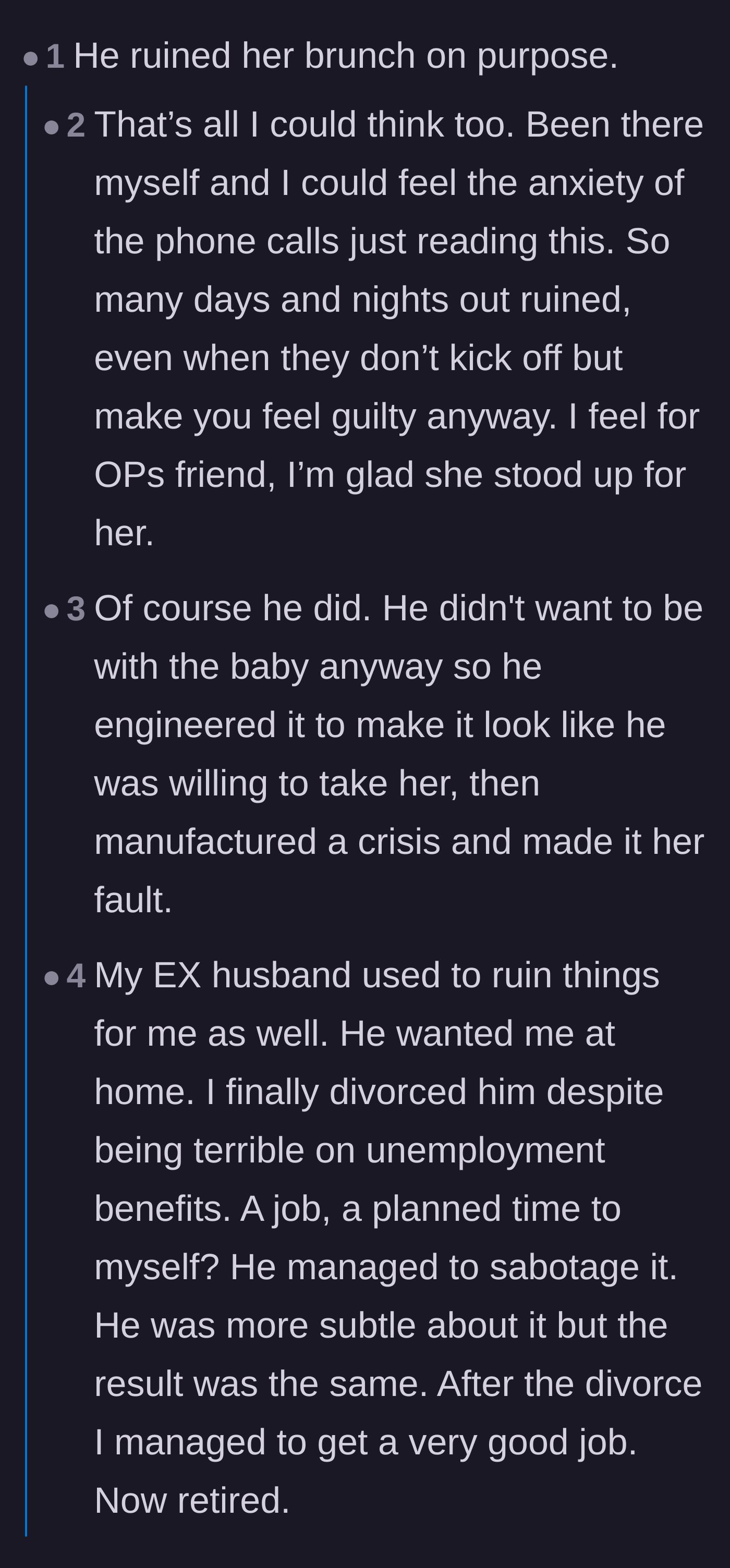 Comment thread 3 - Commenters point out that the husband ruined the brunch on purpose so he could get out of parenting and go watch a sports game.