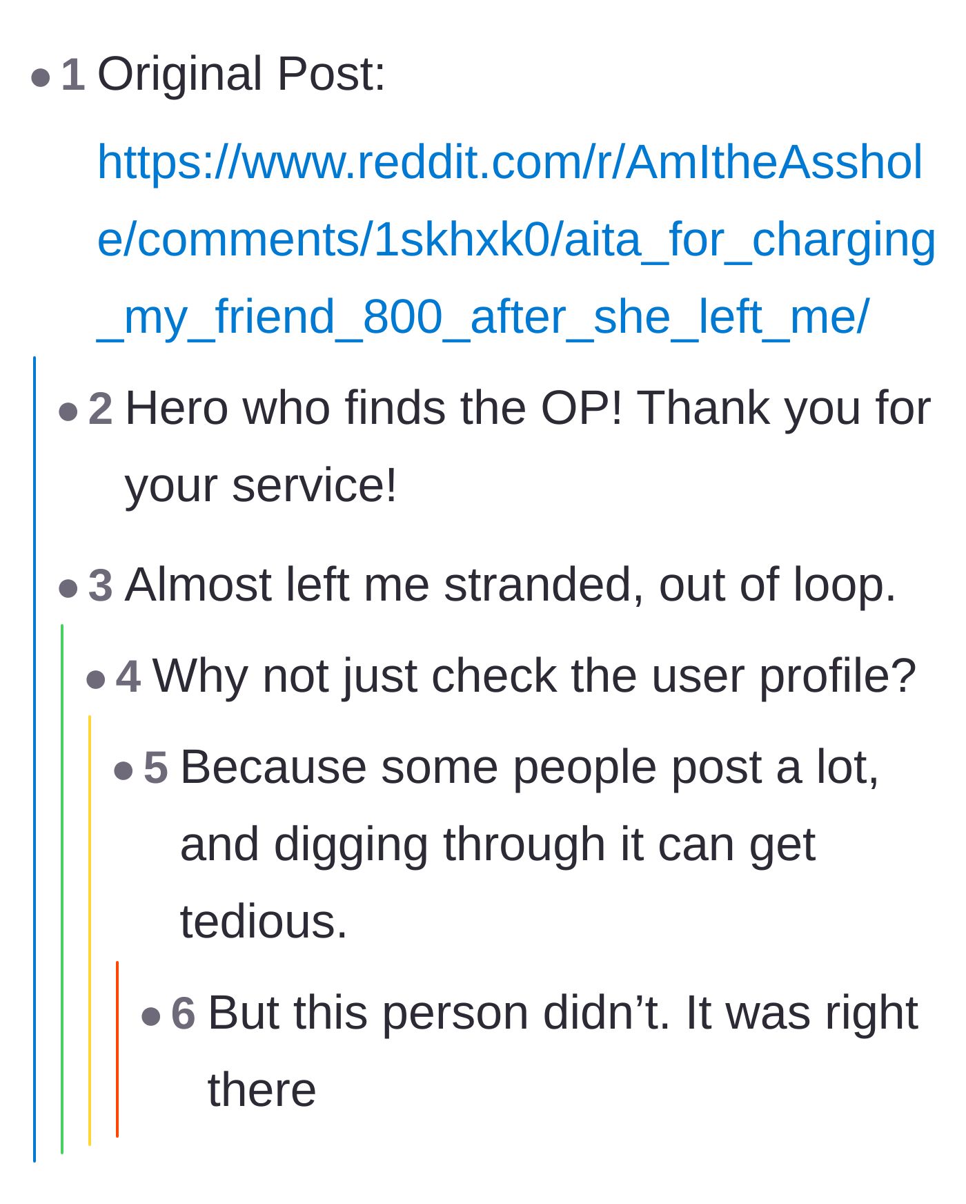 Comment thread 2 - Readers thanking each other for linking the original post for context.