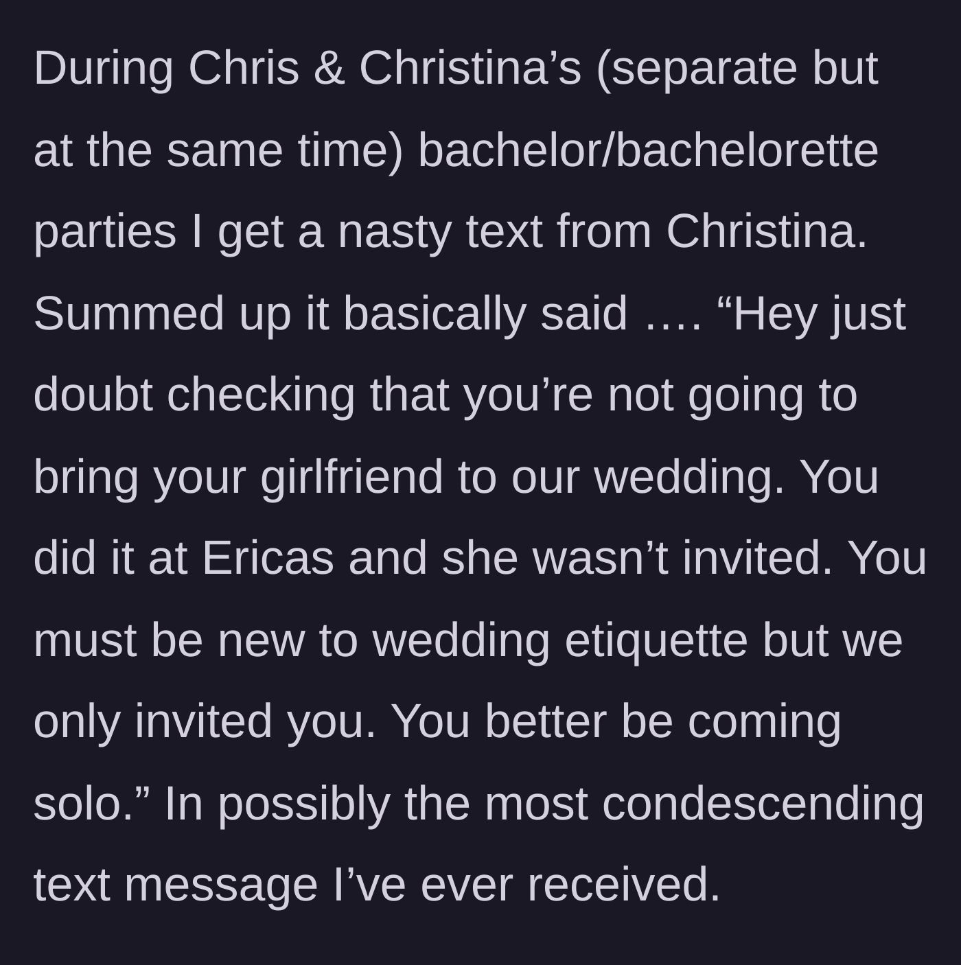 Story part 4 - A glowing smartphone screen displaying a viciously condescending text message.