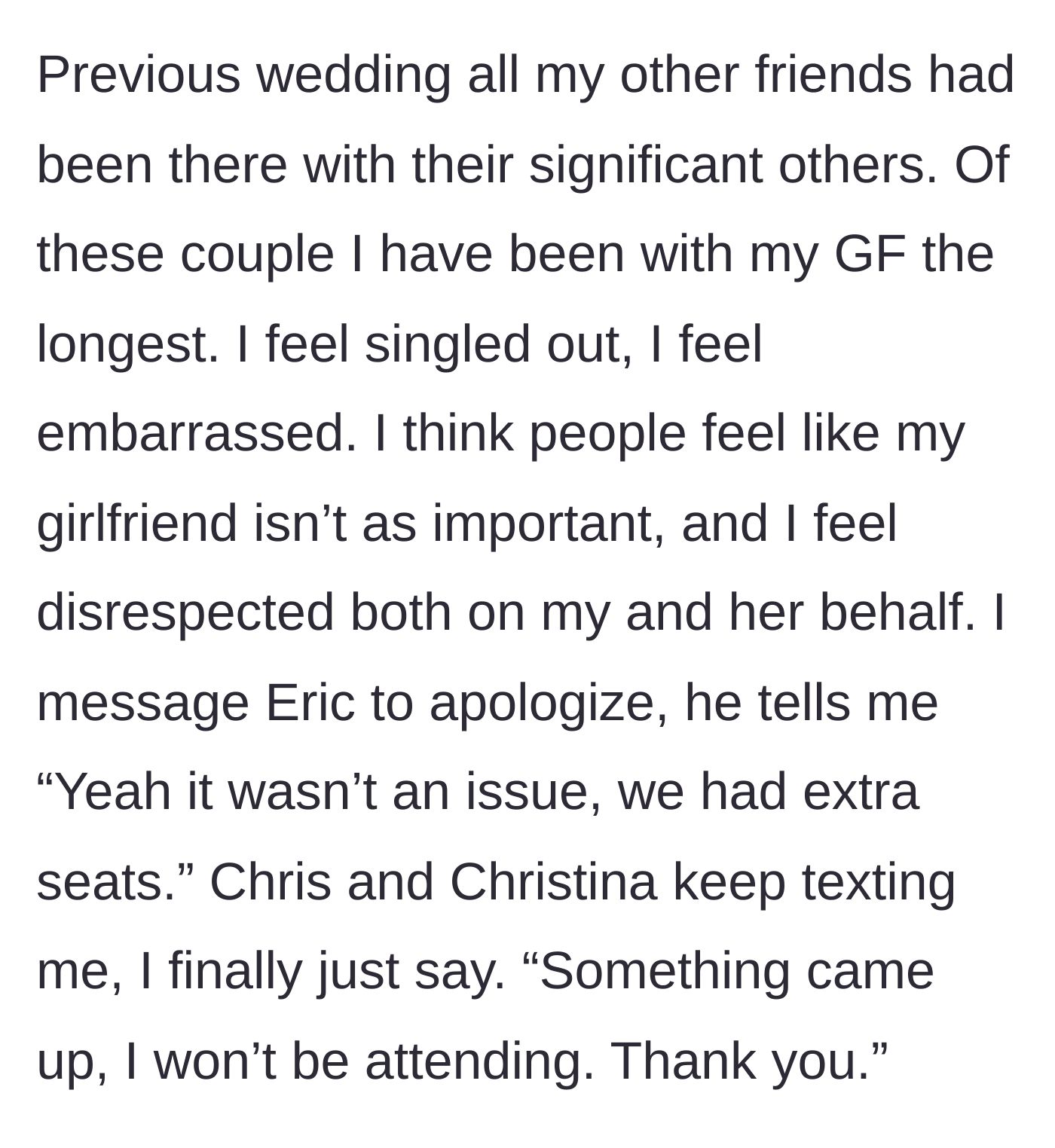 Story part 6 - A man looking isolated and rejected while remembering a room full of couples.