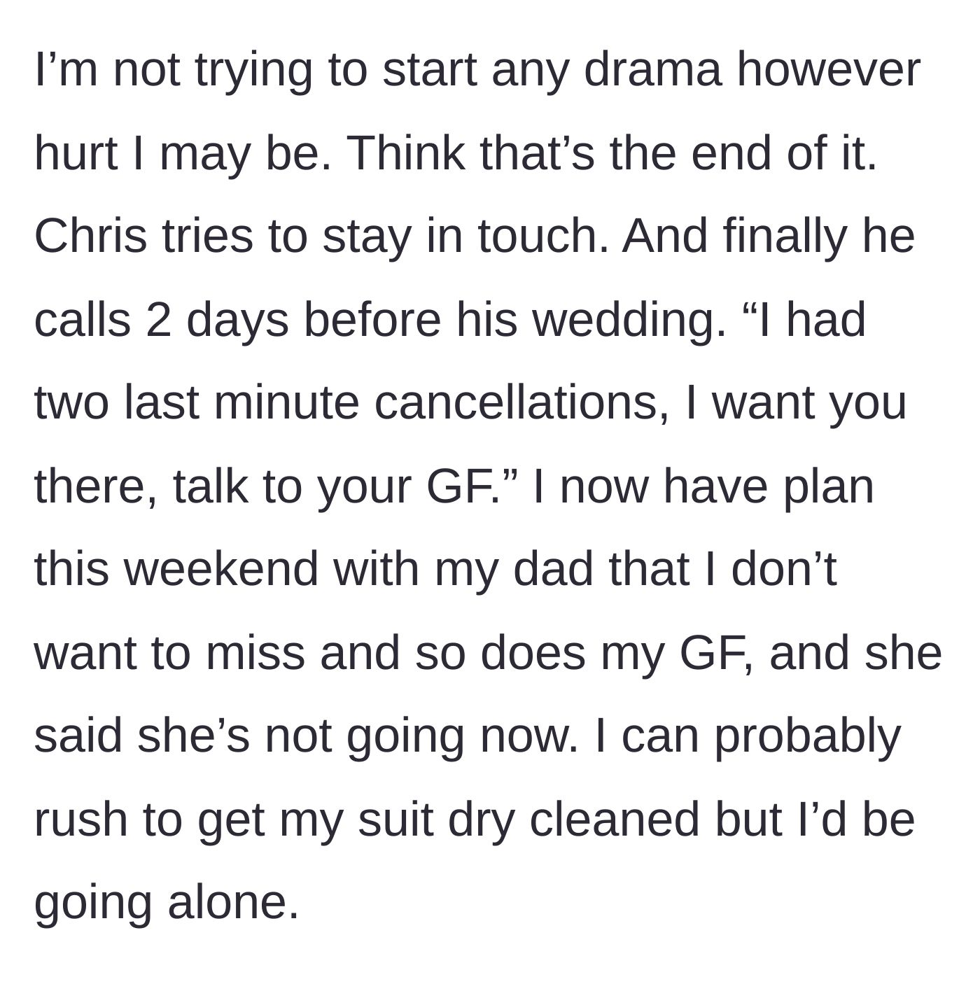 Story part 7 - A stressed man holding a phone, looking torn between a wedding invitation and his angry girlfriend.